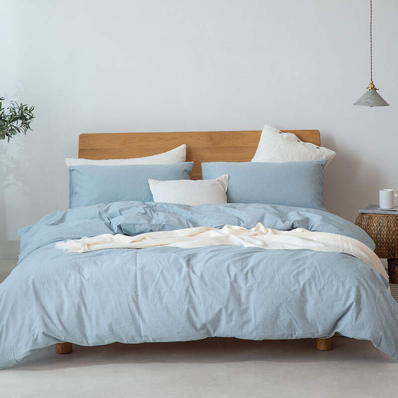 Washed Cotton Bed Sheet Set - Blue