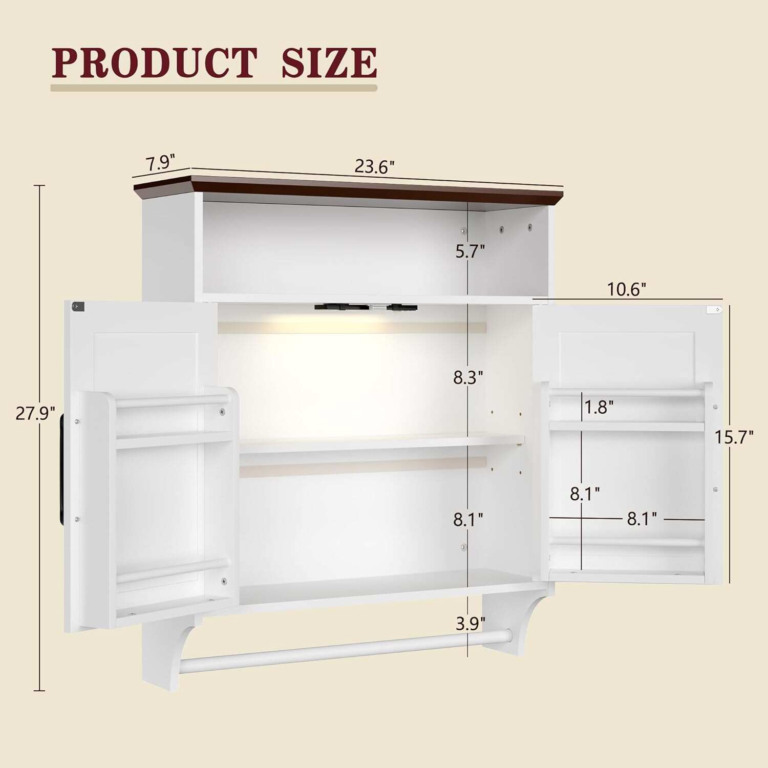 VECELO Bathroom Wall Cabinet with Motion Sensor LED Light