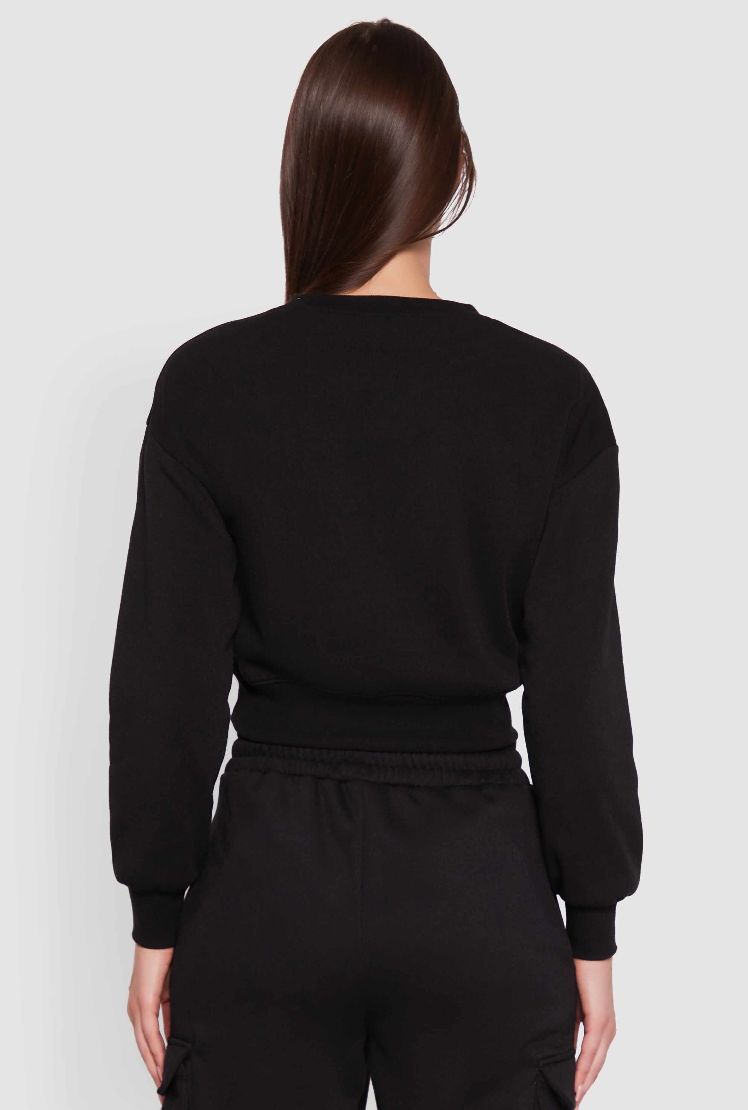Fleece Long Sleeve Cropped Pullover Sweatshirt