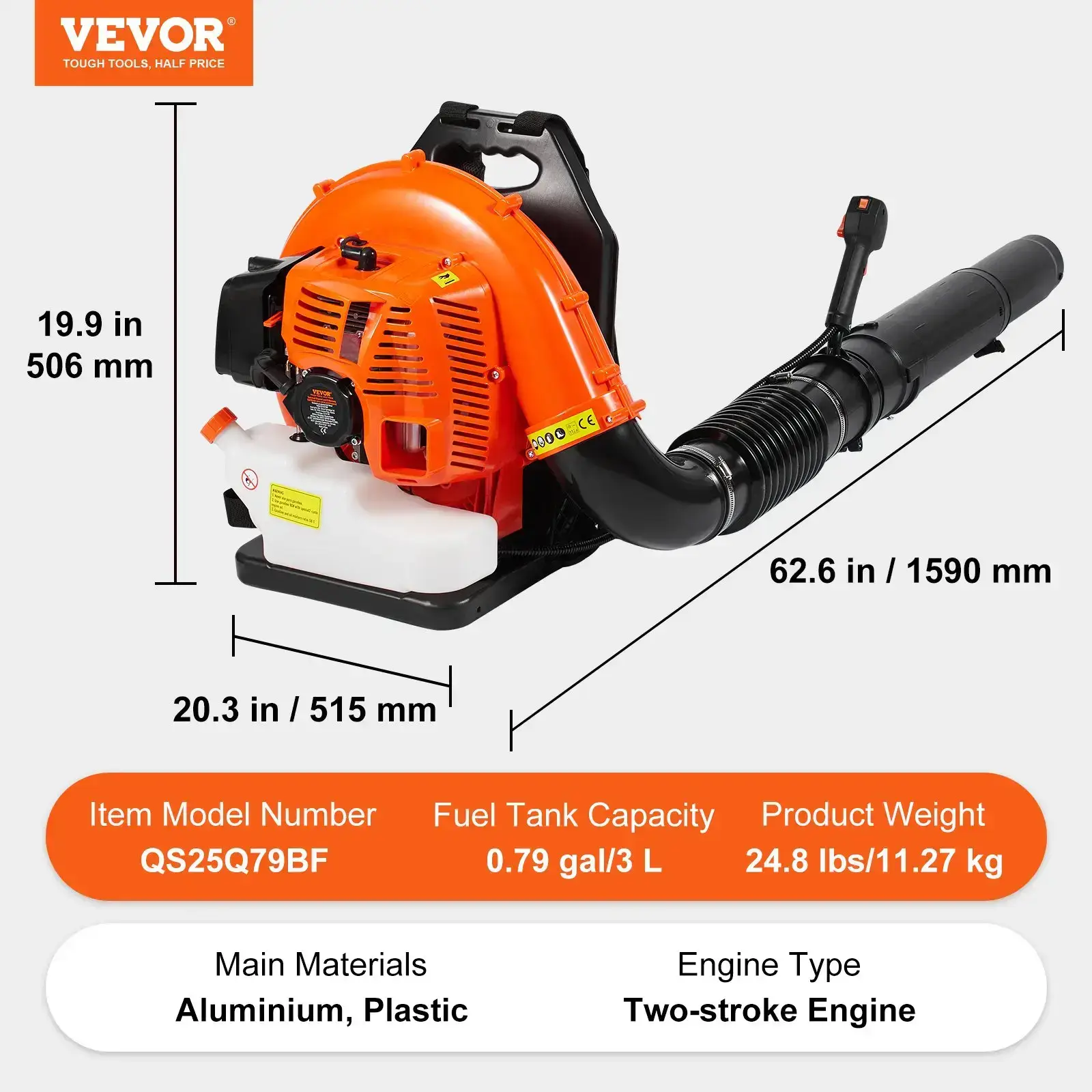 Backpack Gas Leaf Blower 79cc 2-Cycle Gas Powered with 3L Fuel Tank,  184MPH Speed for Lawn Care, Leaf Cleaning, and Snow Removal