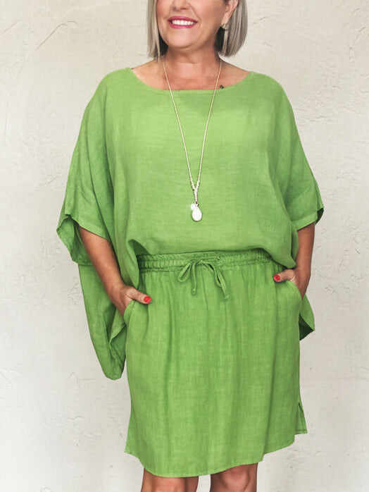 🔥Summer Arrivals🌟Cozy Solid Color Loose-fitting Blouse And Skirt Linen Set