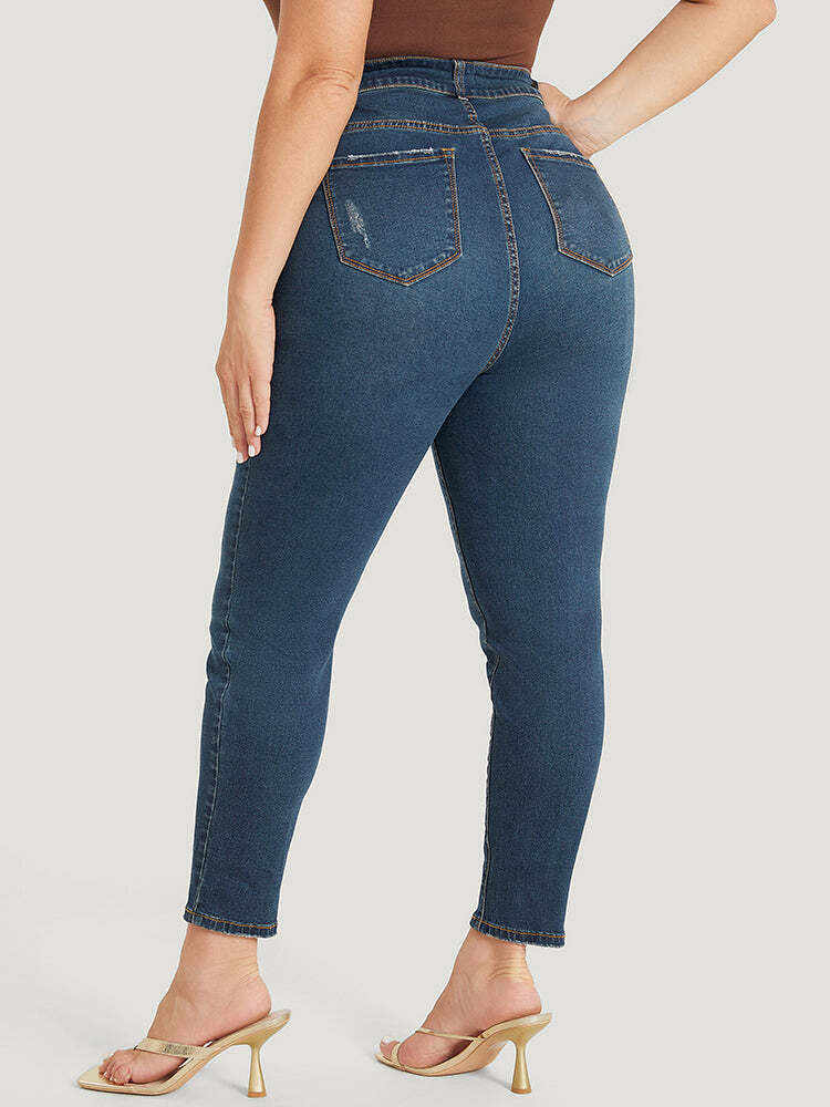 Skinny Moderately Stretchy High Rise Dark Wash Ripped Jeans