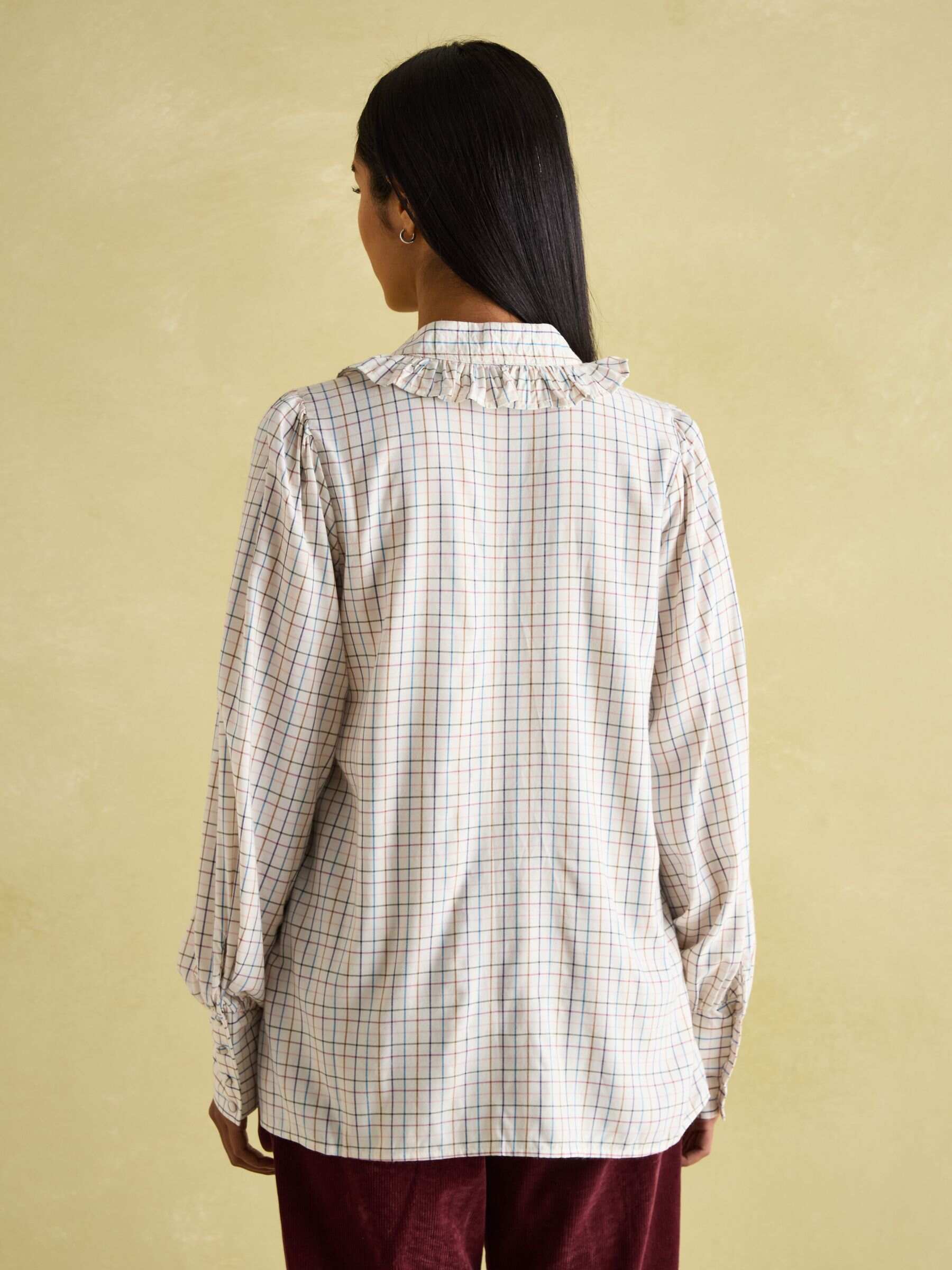 Harper Check Cotton Tie Neck Blouse