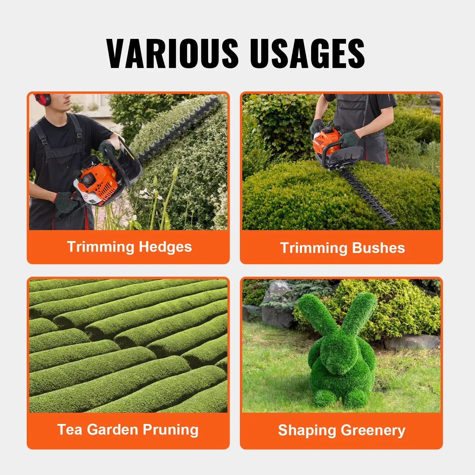 23.2-inch 26CC 2 Cycle Gas Hedge Trimmer Gas Powered Handheld Hedge Trimmer with Dual Sided Dual Action Blade180° Adjustable Trimmer HeadSuitable for Trimming ShrubsLow Bushes