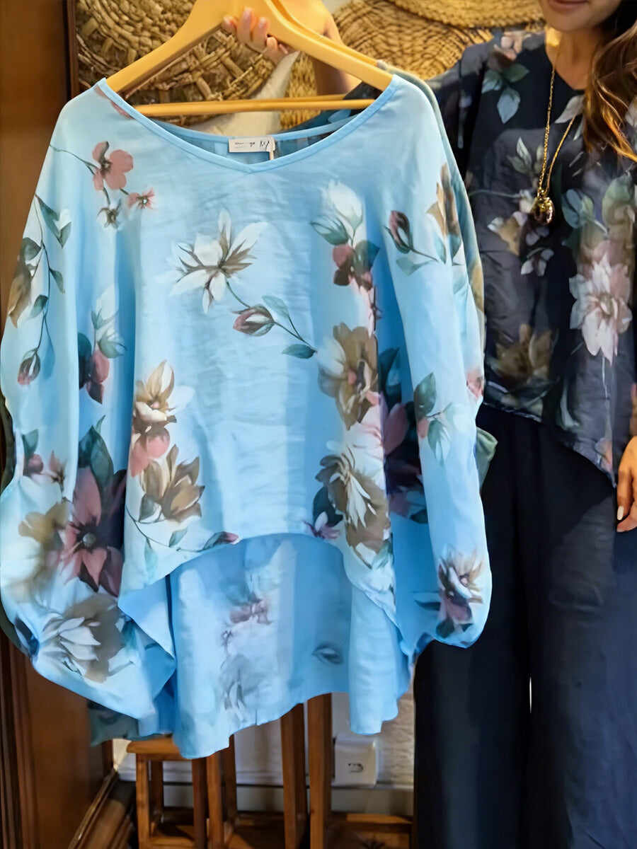 🔥Summer Arrivals🌟Casual Loose-fitting Floral Print Linen And Cotton Top