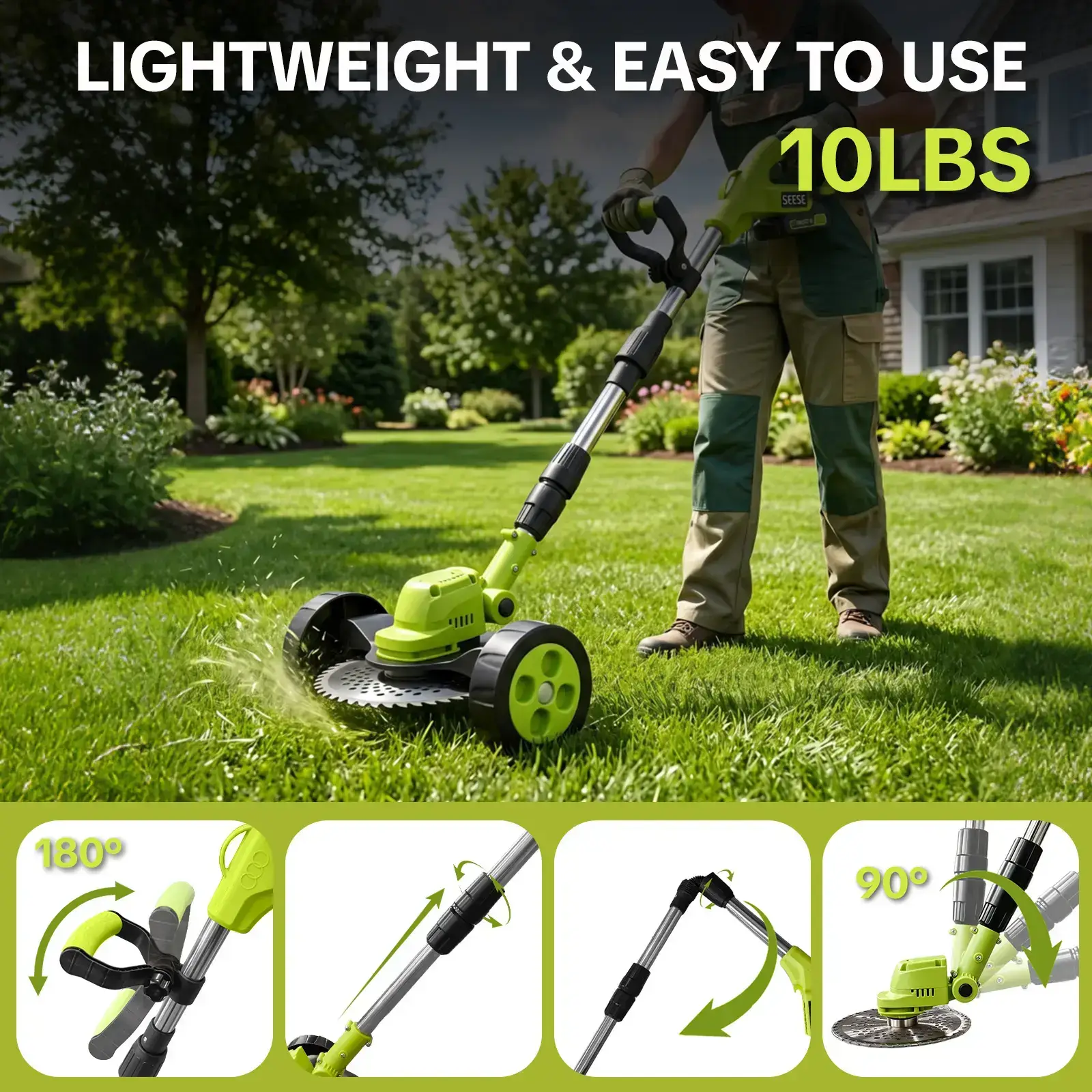 Cordless Lawn Mower, Garden Tool (Mower, Trimmer, Edger) with 2×21V Batteries, Lightweight for Small to Medium Backyards