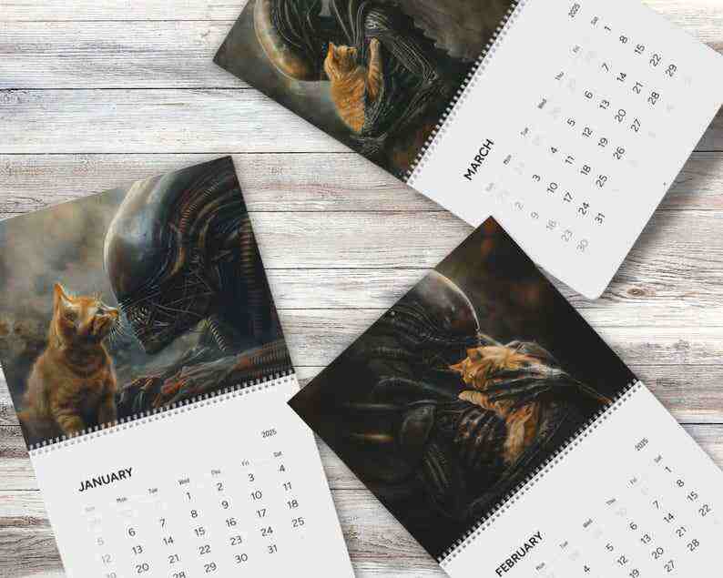 Xenomorph Alien x Jonesy Cat 2025 Wall Calendar