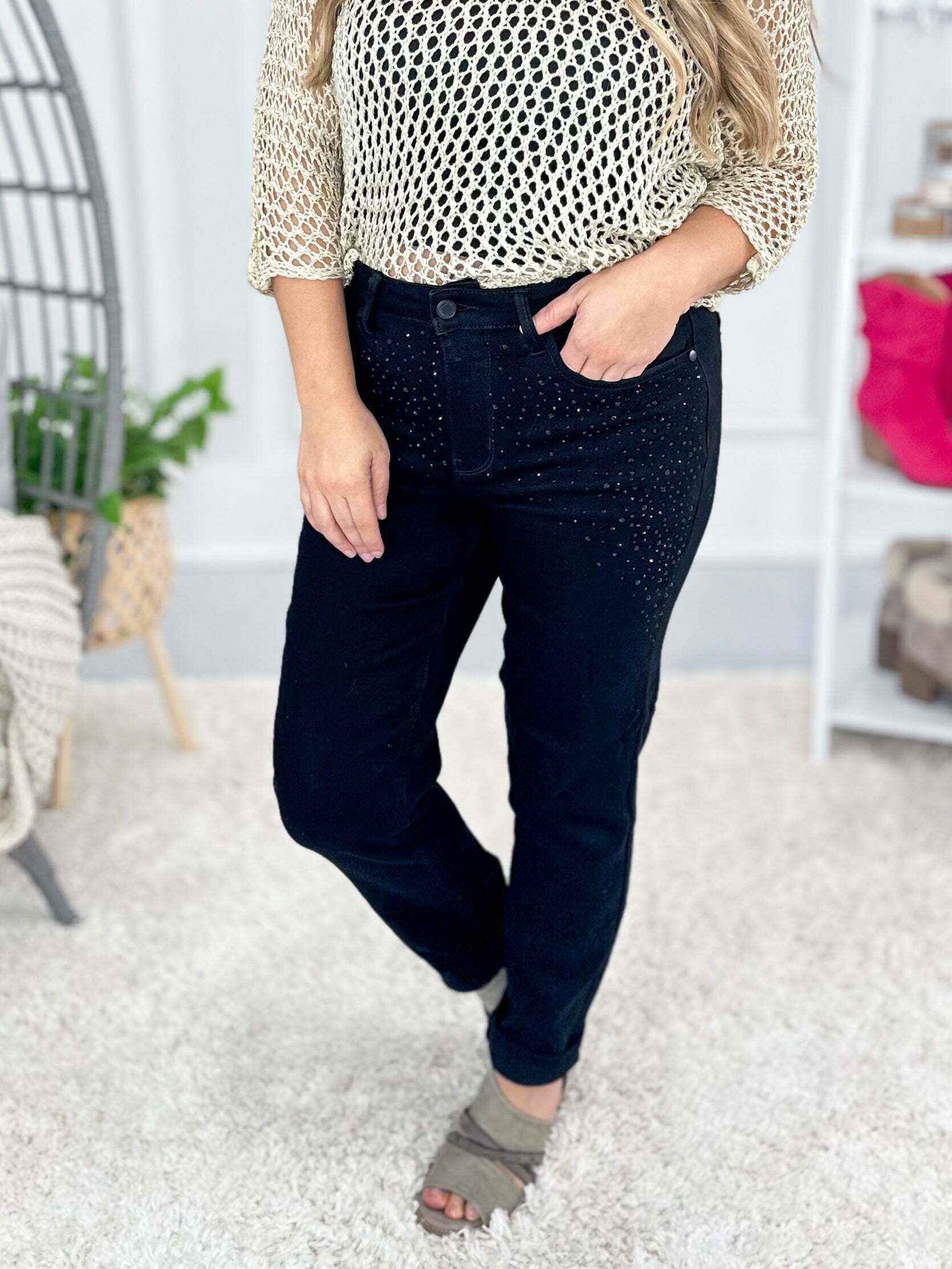 Christmas Rhinestone Detailed Slim Jeans- Final Sale