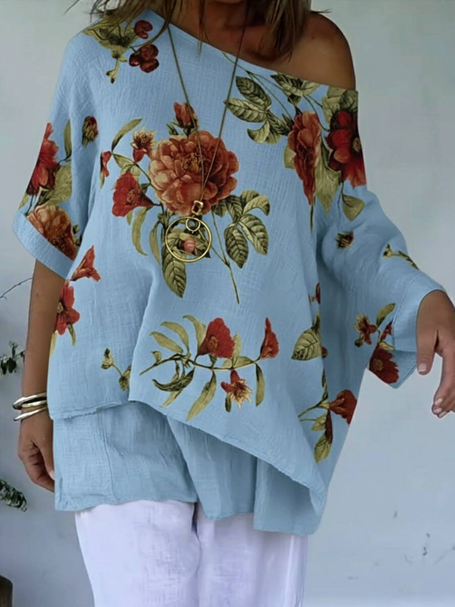 🔥Summer Arrivals🌟Loose And Cozy Floral Print Linen And Cotton Top
