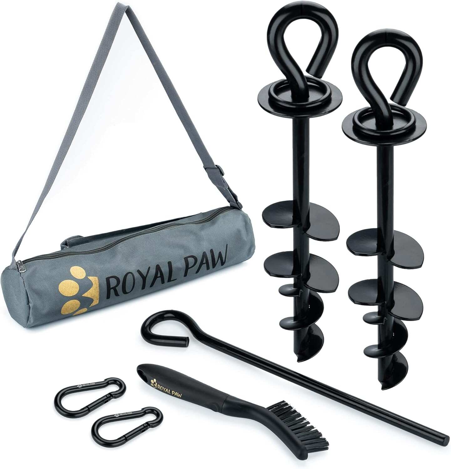ROYAL-PAW Dog Tie Out Stake - for Large Dogs up to 210 lbs - Heavy Duty Dog Stake for Yard, Beach & Camping Outside - Best in Ground Anchor for a Dog Cable, Leash, Lead Tether (1, Midnight Black)