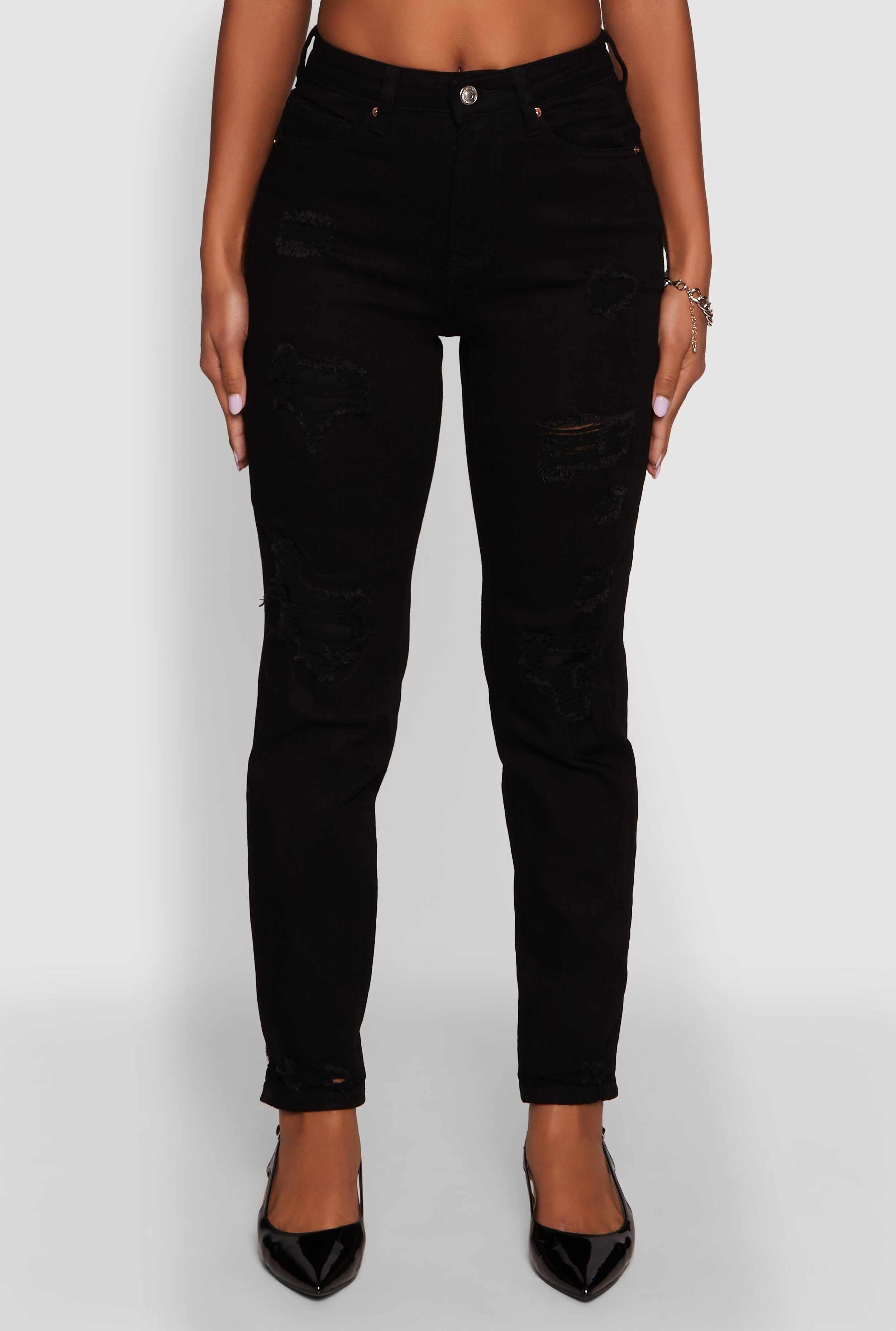 WAX Stretch Mid Rise Distressed Skinny Jeans