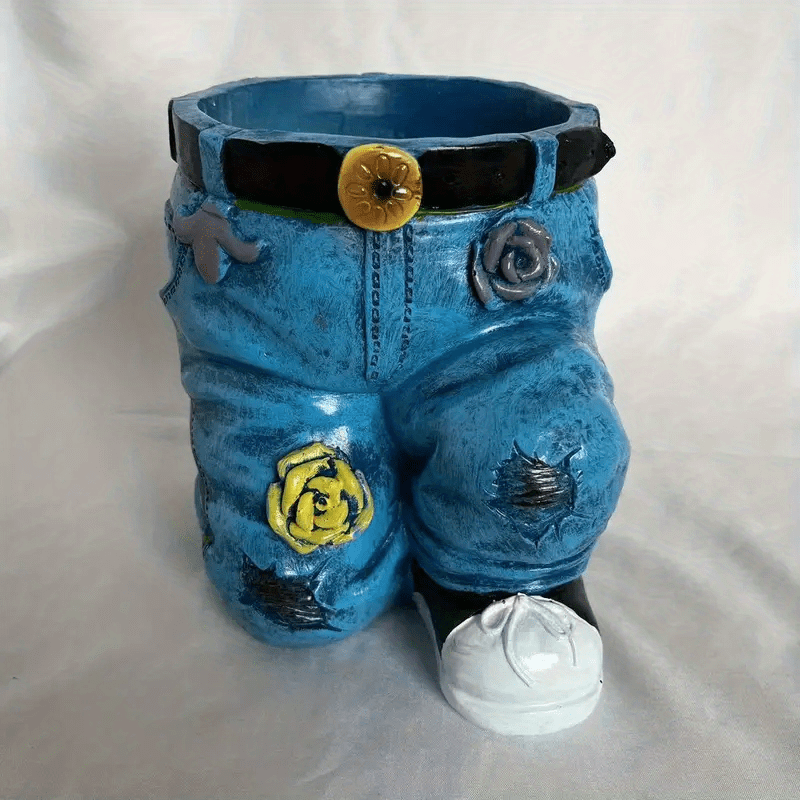 1pc Creative Jeans Shaped Planter, Garden Resin Vintage Figurine Planter, Vase Flower Pot Container Home Lawn Yard Patio Outdoor Decoration