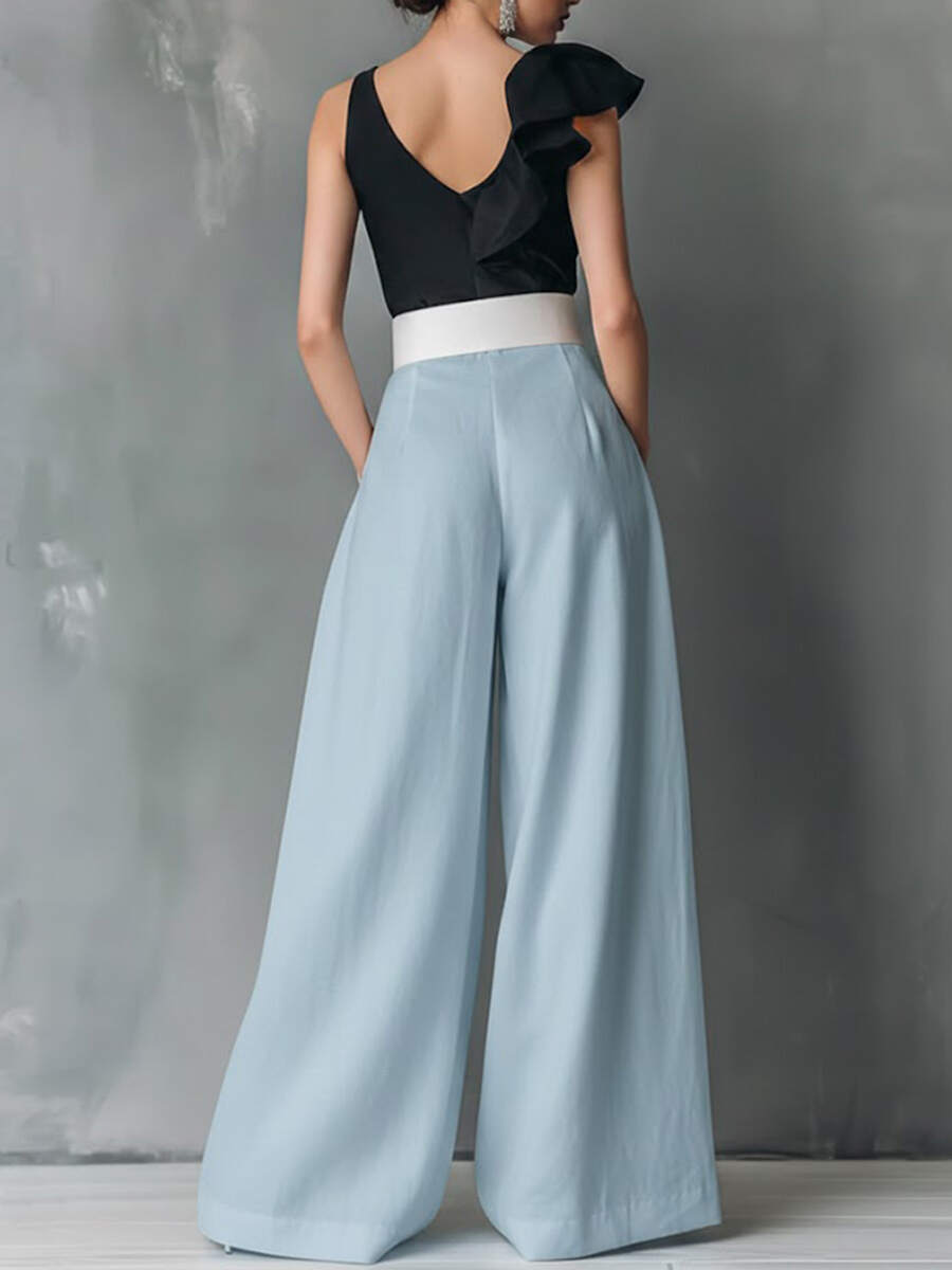 🔥Summer Arrivals🌟Women's Solid Color High-waisted Casual Loose Cotton Wide-leg Pants