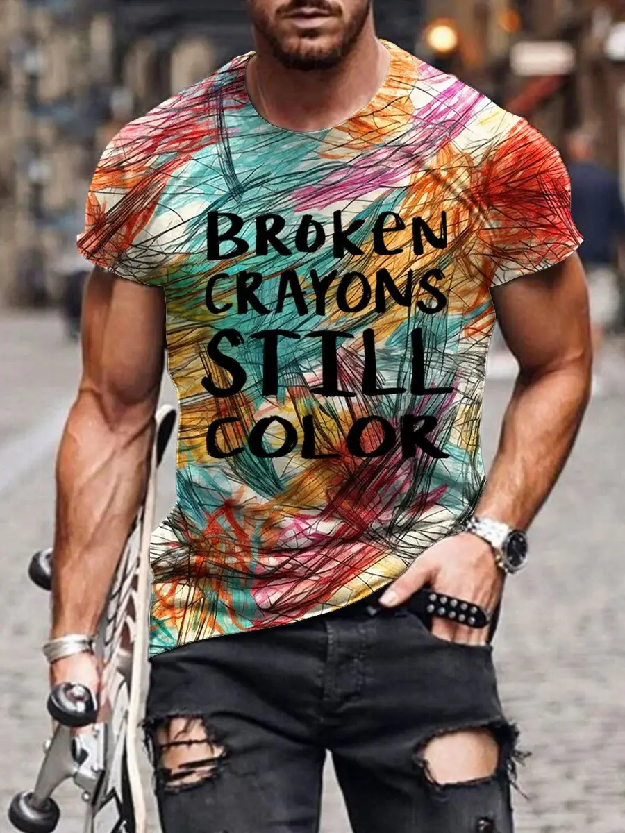 Broken Crayons Still Color Mental Health Crayon Scribbles Print T-shirt