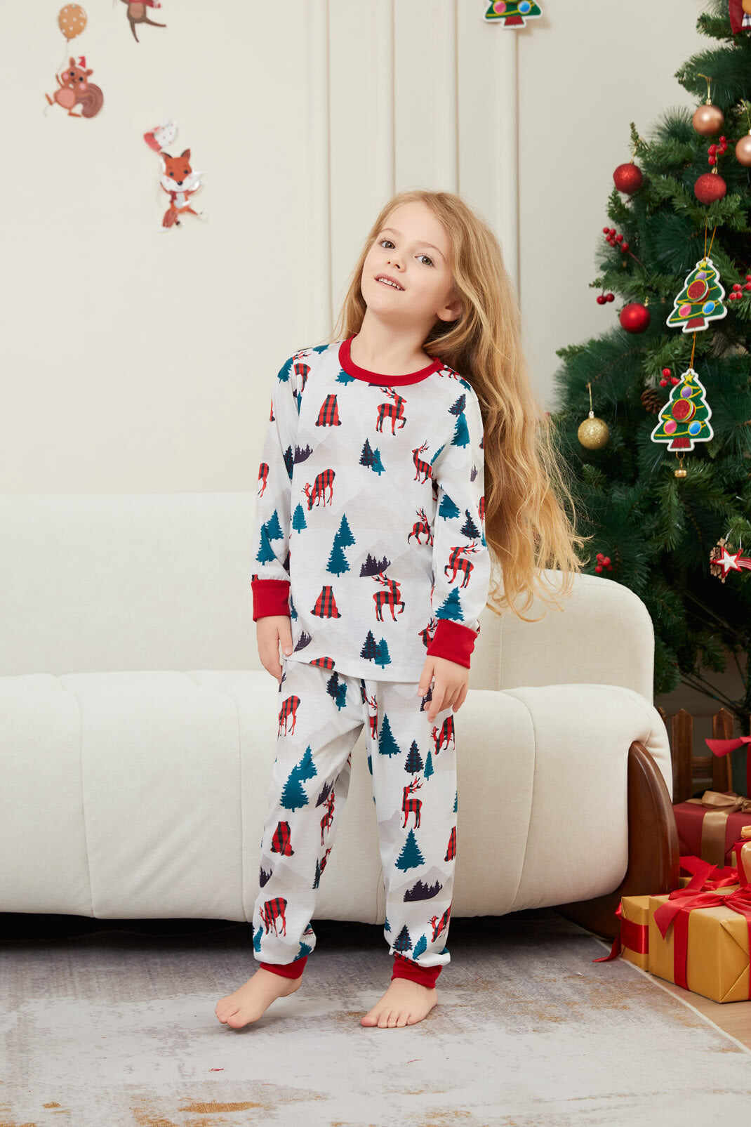Christmas White Printed Family Matching Christmas Pajamas Sets