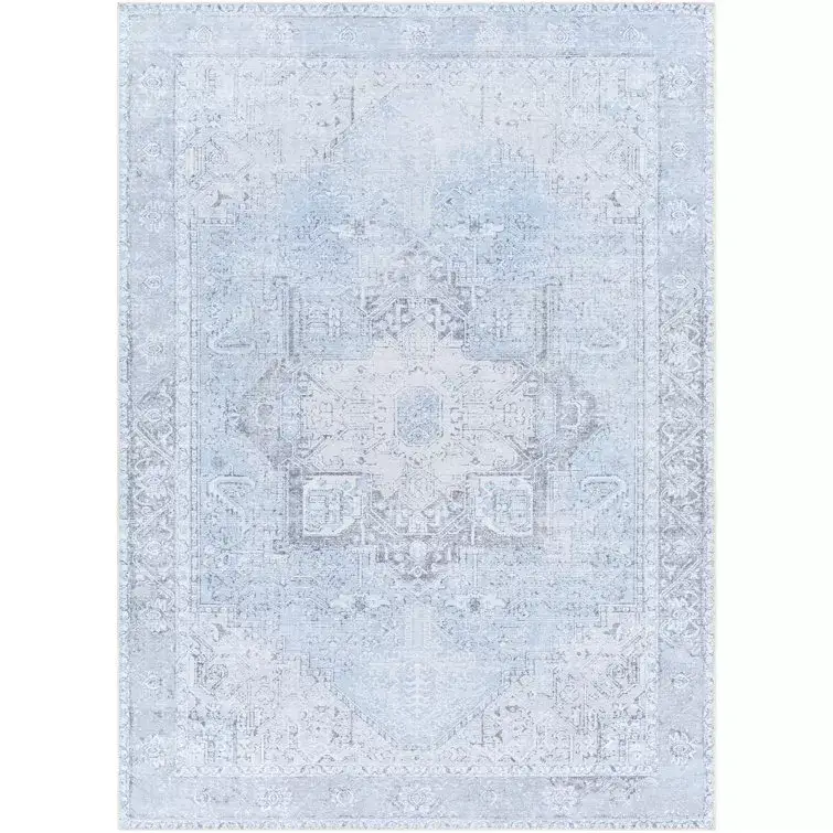 Mya Machine Washable Oriental Brick Red/Light Gray Area Rug