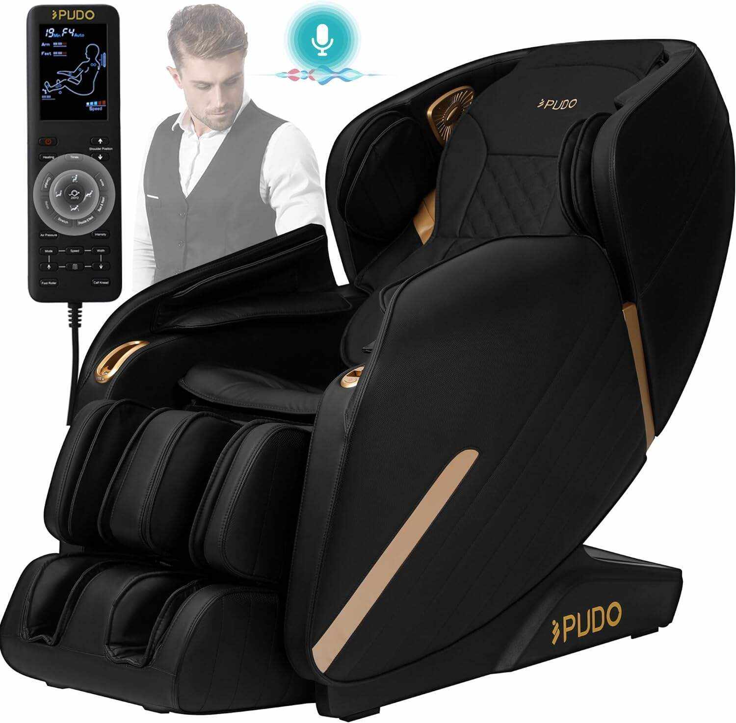 PUDO 2023 4D Massage Chair Full Body | Zero Gravity Shiatsu Massage Chairs Recliner with AI Voice with Heated SL Track Bluetooth Speaker Airbag Yoga Stretch, Foot Roller Auto Legrest (Beige)