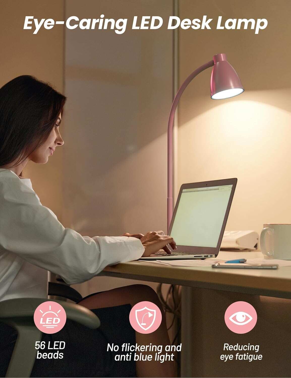 BOHON LED Desk Lamp with USB Charging Port 3 Color Modes Dimmable Reading Light Intelligent Induction Auto Dimming Task Lamp Flexible Gooseneck Table Lamp for Bedside Office, AC Adapter Include