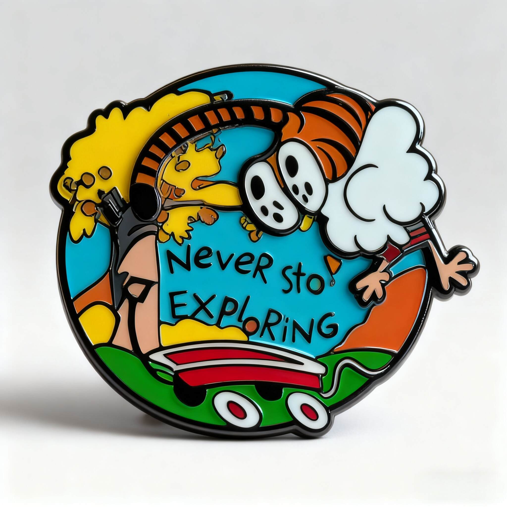 Calvin & Hobbes “Never Stop Exploring” Spinning Pin