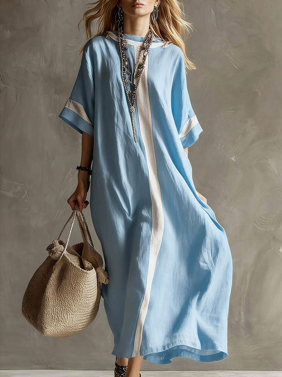 🔥Summer Arrivals🌟Women's Round Neck 3/4 Sleeve Casual Loose Cotton And Linen Dress
