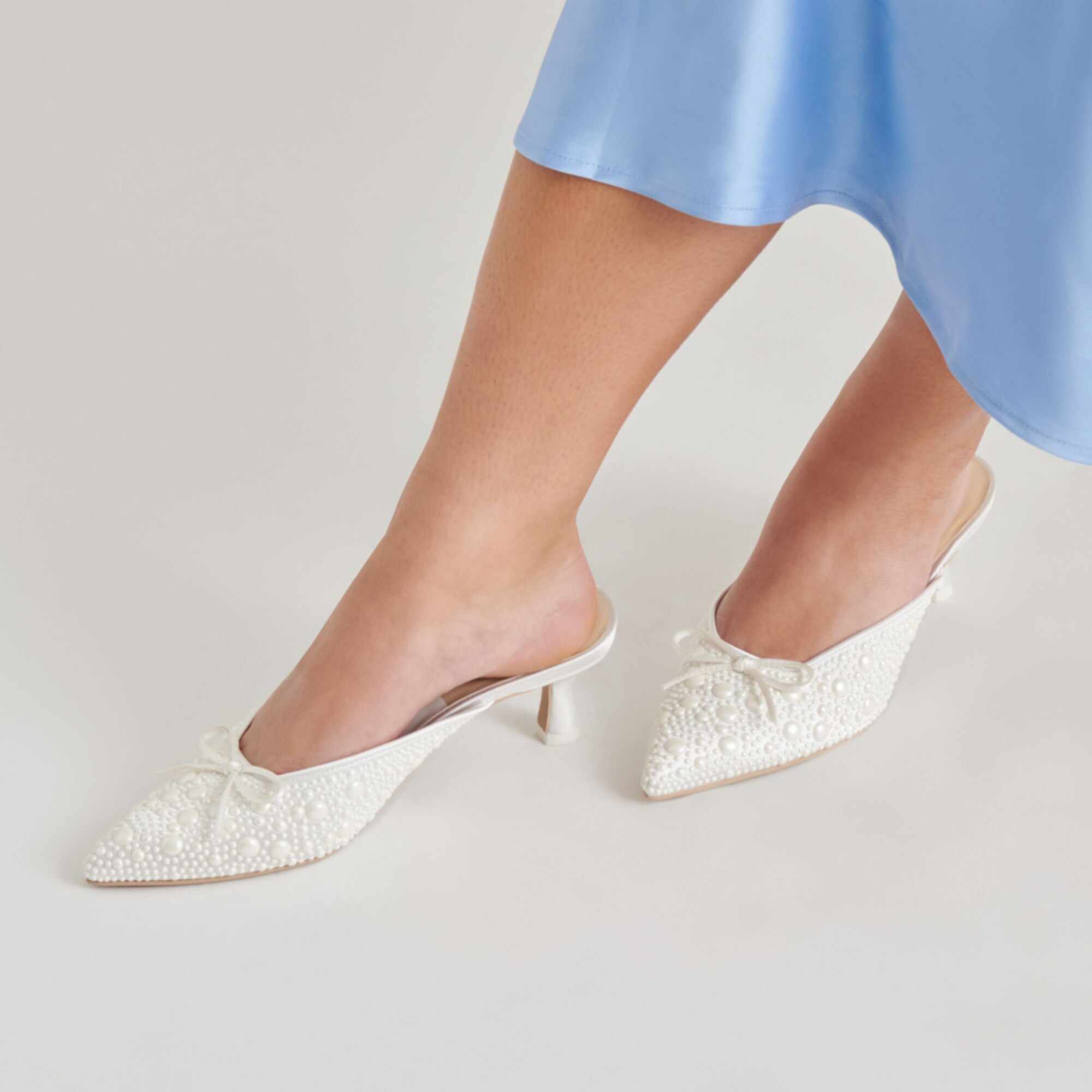 CLAYTN PEARL HEELS TRUE WHITE SATIN