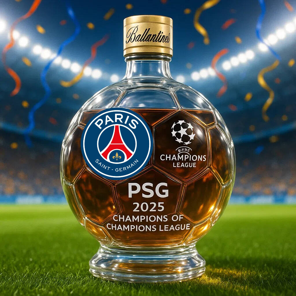 Commemorating PSG's victory in the 2025 Champions League Whisky Bottle