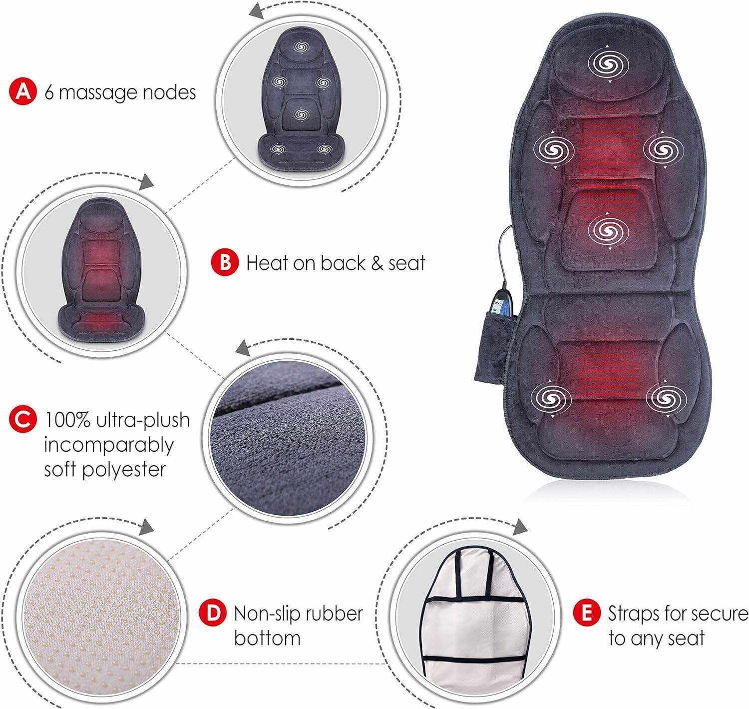 Snailax Vibration Massage Seat Cushion, Back Massager for Chair with Heat, 6 Vibrating Motors and 2 Heat Levels, Massage Chair Pad for Home Office use, Christmas Gifts for Men, Women
