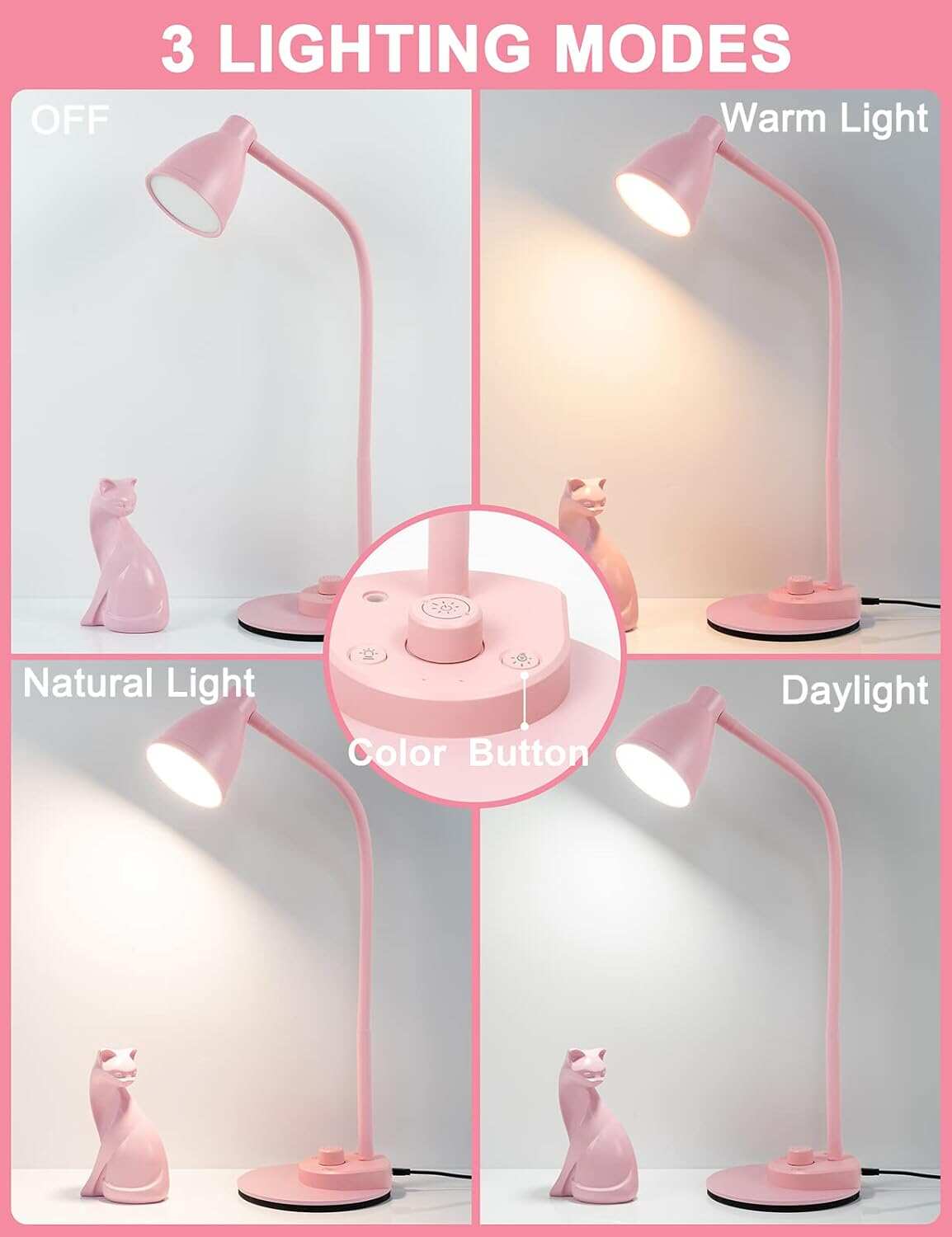 BOHON LED Desk Lamp with USB Charging Port 3 Color Modes Dimmable Reading Light Intelligent Induction Auto Dimming Task Lamp Flexible Gooseneck Table Lamp for Bedside Office, AC Adapter Include