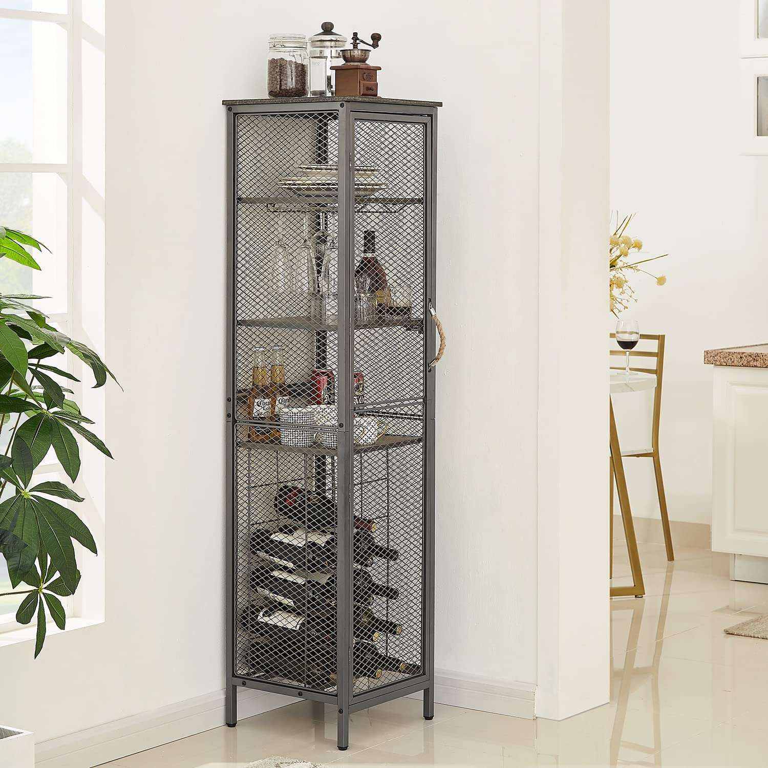VECELO 3-Tier Wine Racks Cabinet with Door