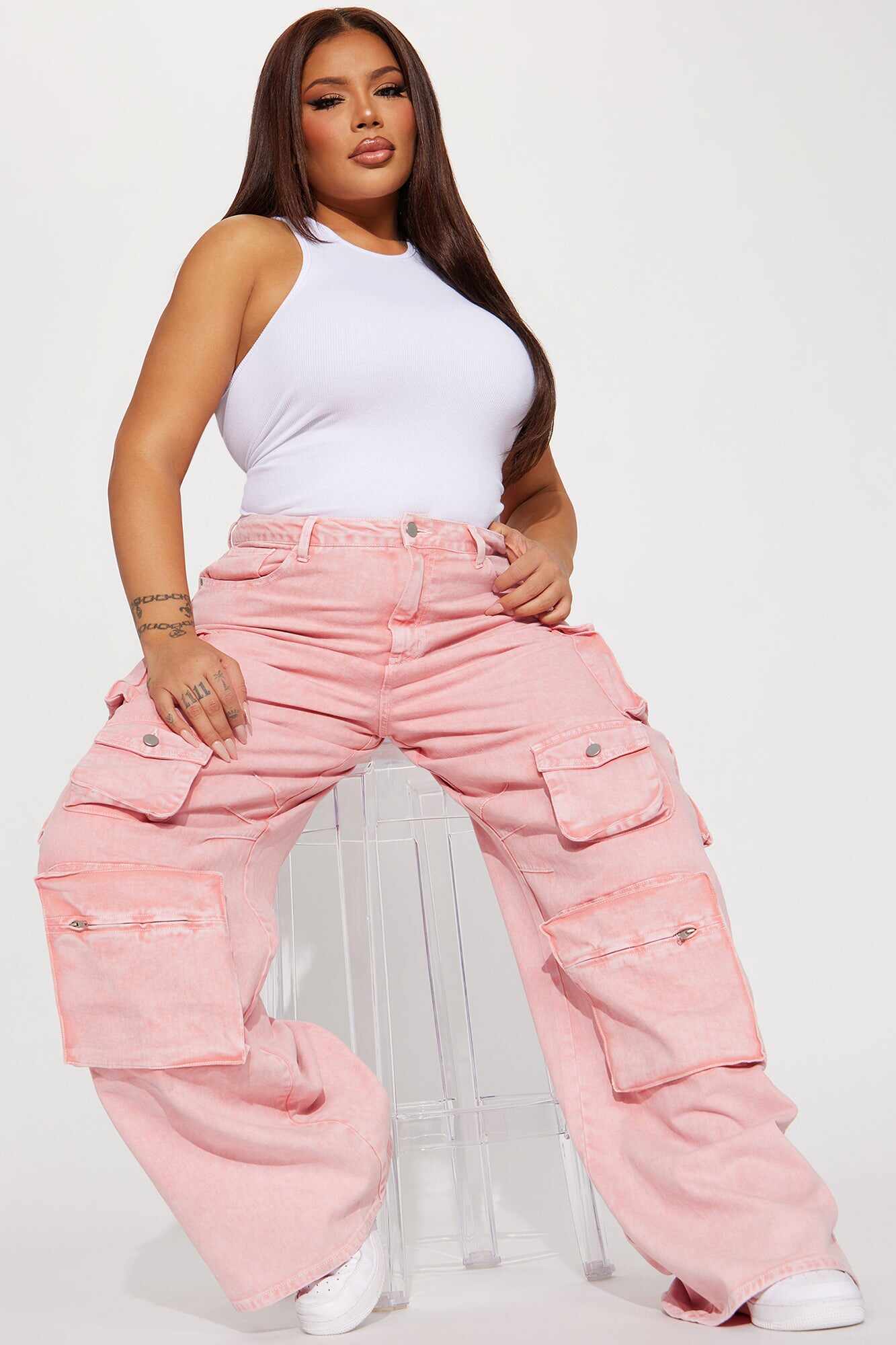 Tall Lily High Rise Cargo Jeans - Pink