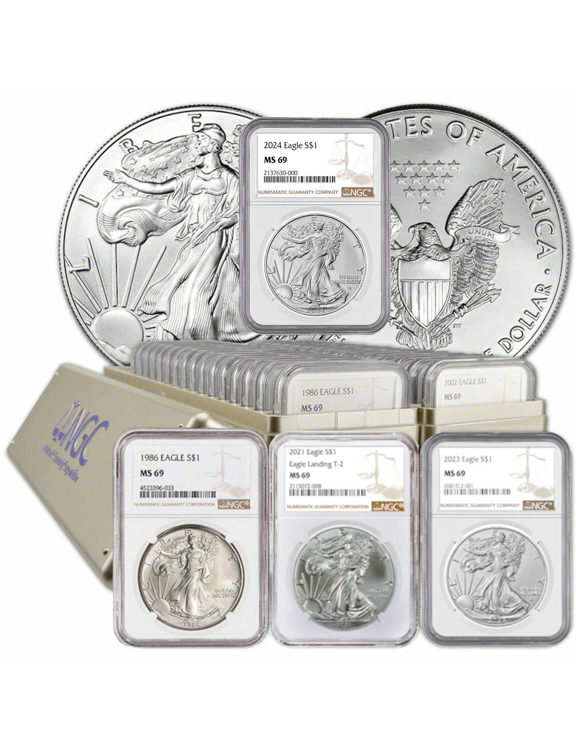 1986-2024 American Silver Eagle 40-pc Set NGC MS69 (2 New NGC Boxes)