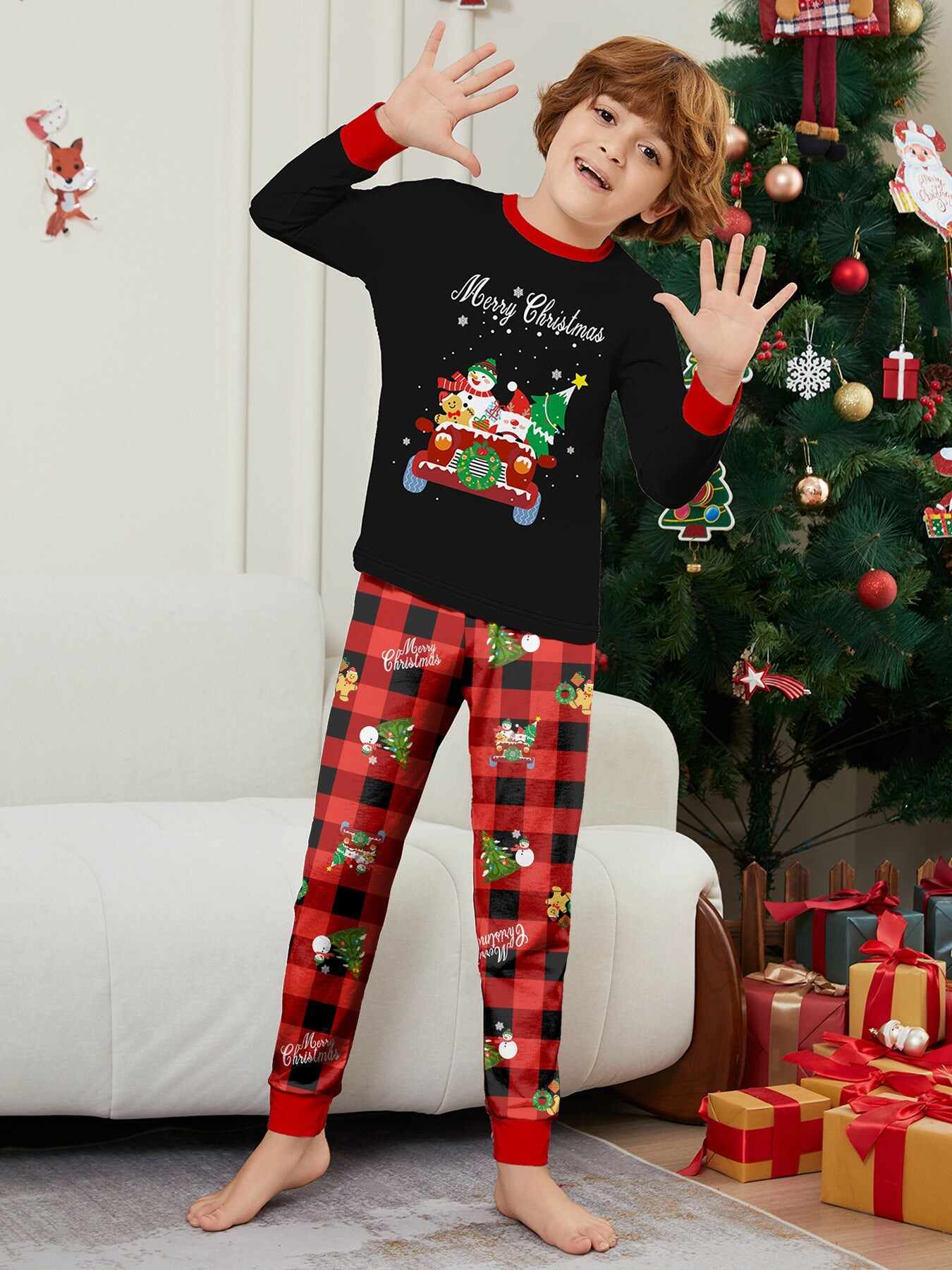 Car Snowman Printed Family Matching Christmas Pajamas Sets