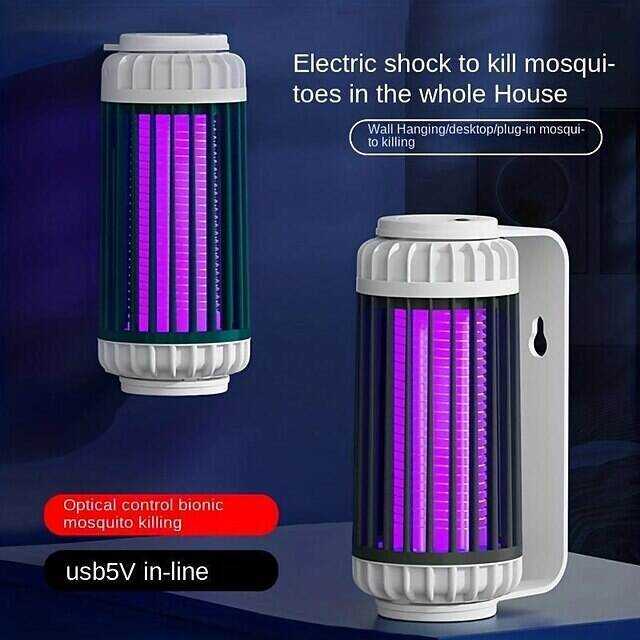 Mosquito Trap Electric USB Portable Silent Killer Lamp Electric Bug Zapper Inhalation Mosquito Killer Lamp Household Outdoor Rechargeable Mosquito Trap Wall Mountable Desktop Friendly