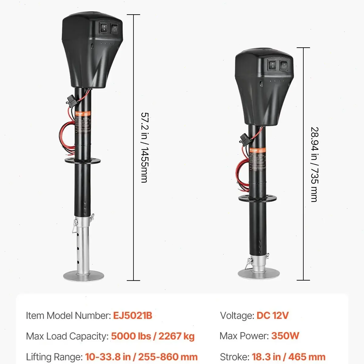 Electric Trailer Jack,  5000 lbs, Heavy Duty RV Electric Power Tongue Jack with 7-pin Connector, Manual Crank Handle & Weatherproof Jack Cover, 10