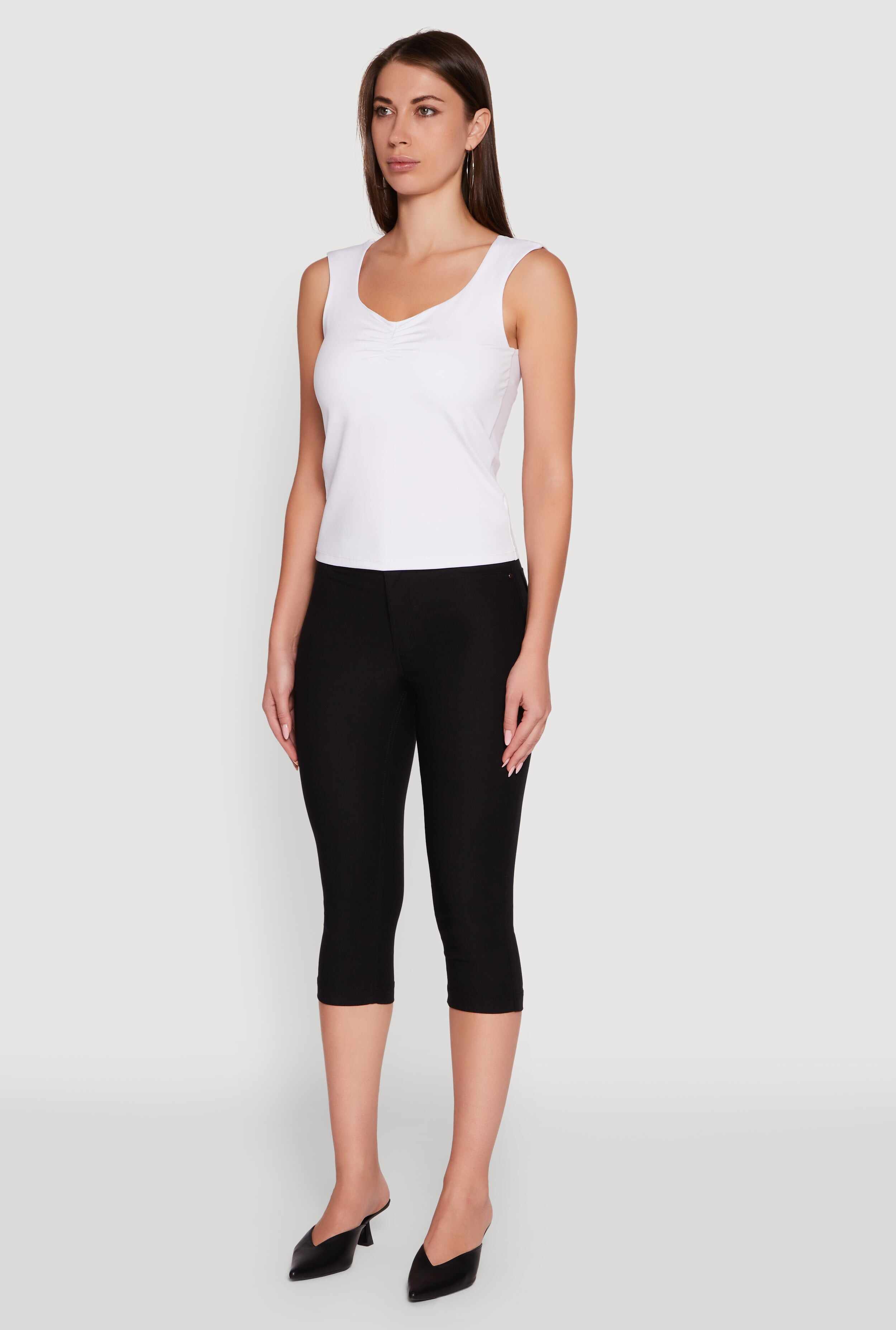 Ruched V Neck Tank Top with Shelf Bra