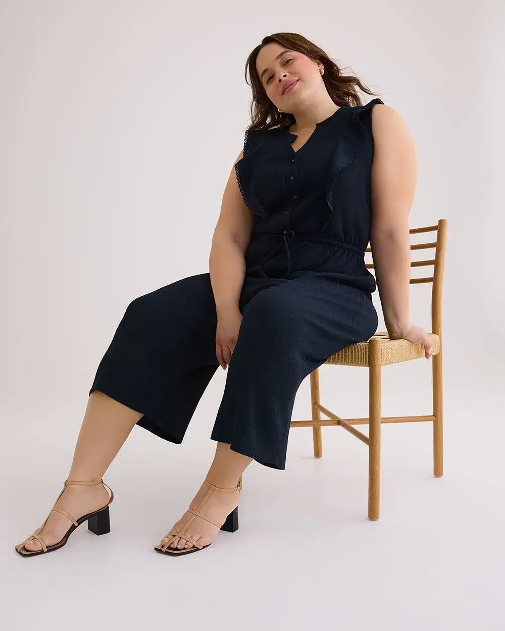 Knit Cropped Leg Jumpsuit with Flutter Sleeves