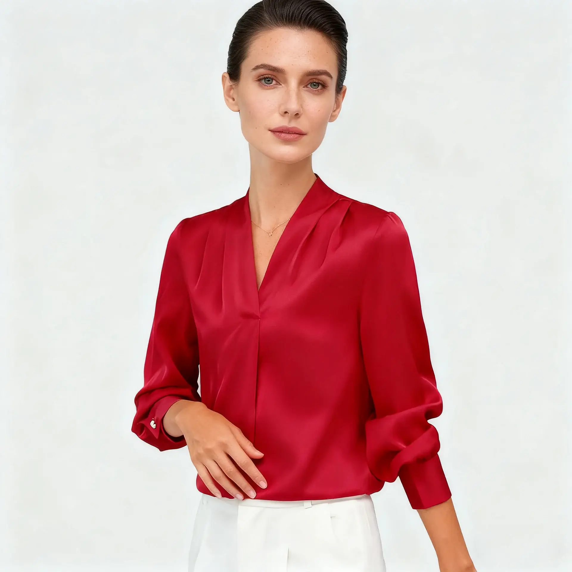 Spring V-neck Silk Shirt for Women