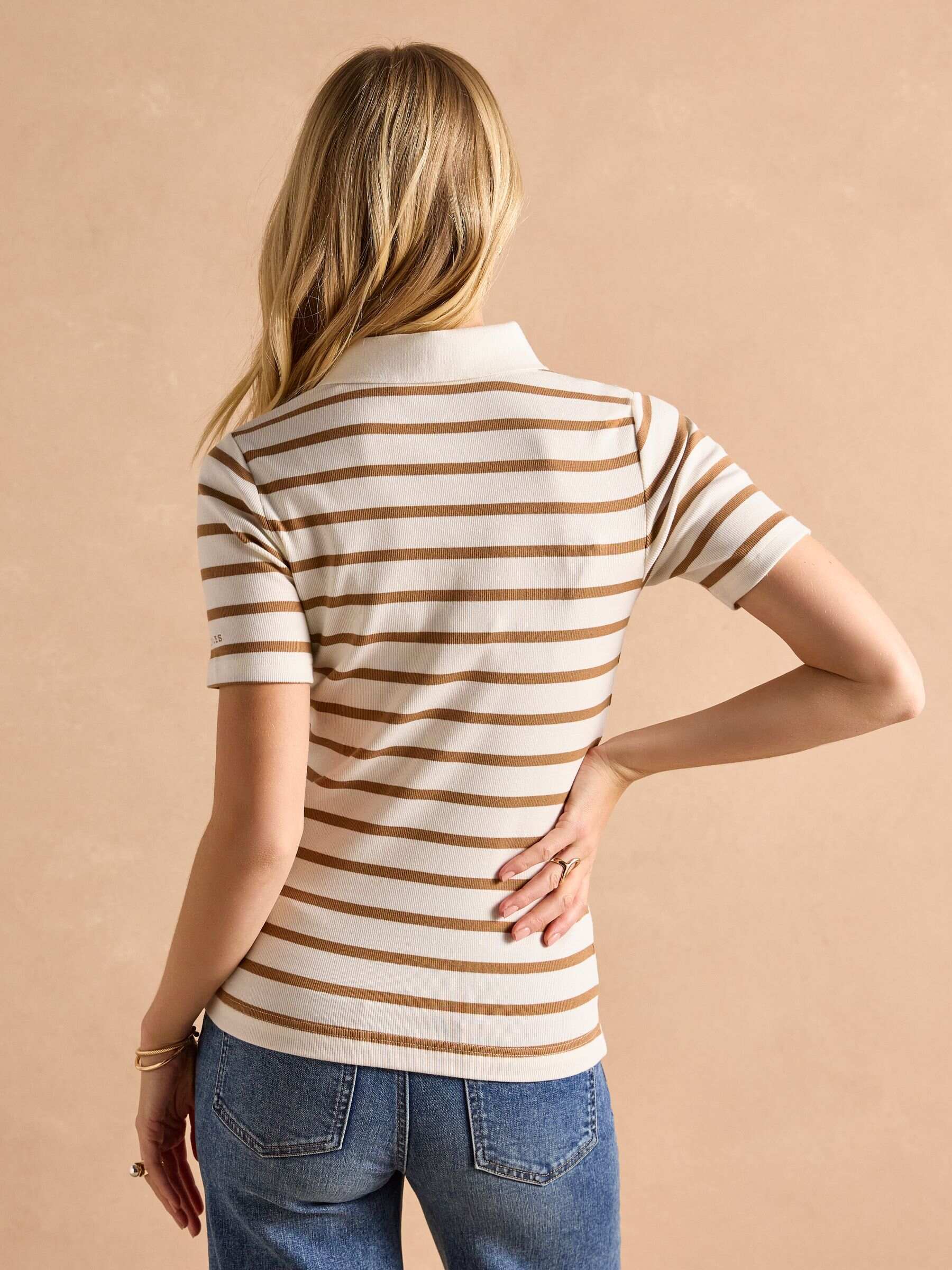 Fairfield Tan Short Sleeve Ribbed Polo Shirt