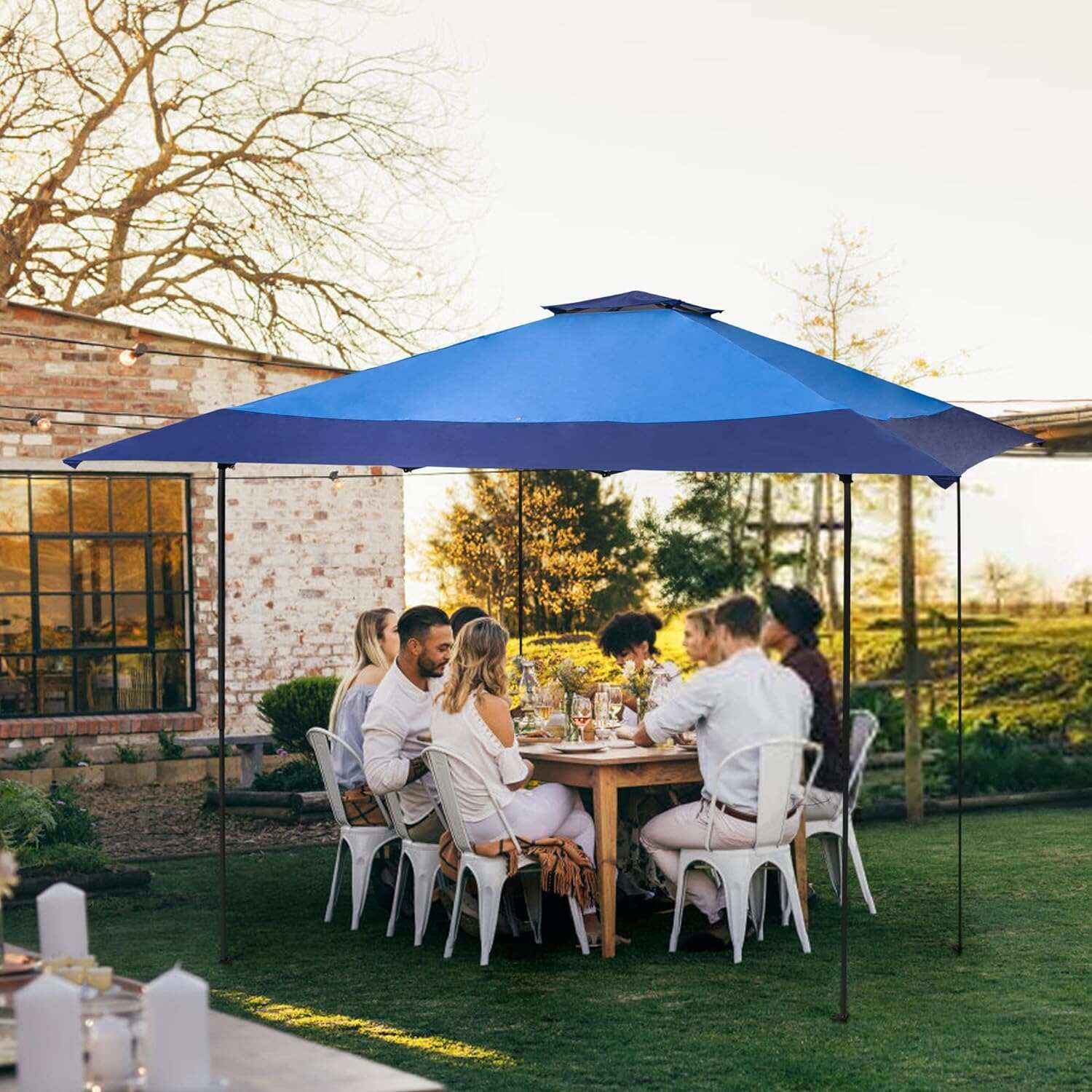 PHI VILLA Outdoor Pop up Canopy 10'x10' Tent Camping Sun Shelter-Series Party Tent, 100 Sq. Ft of Shade (Blue)