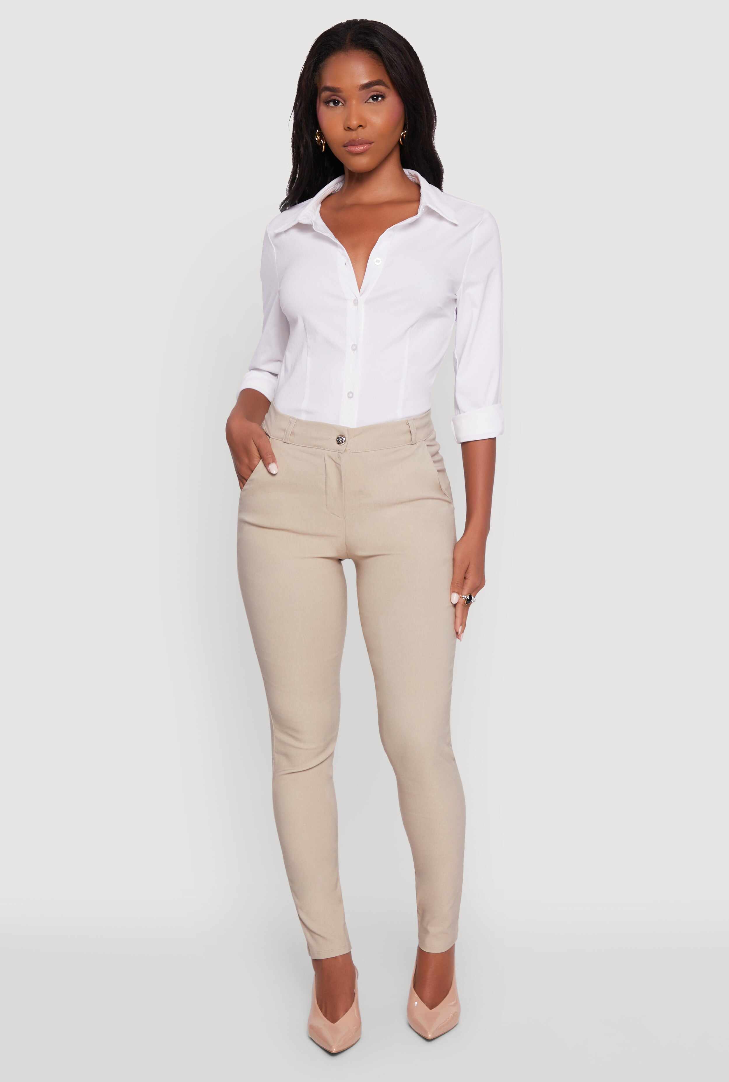 Stretchy High Waisted Skinny Leg Chinos