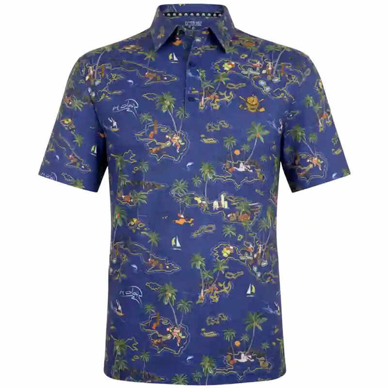 Vintage Hawaiian Men's Golf Shirt (Ocean Blue)