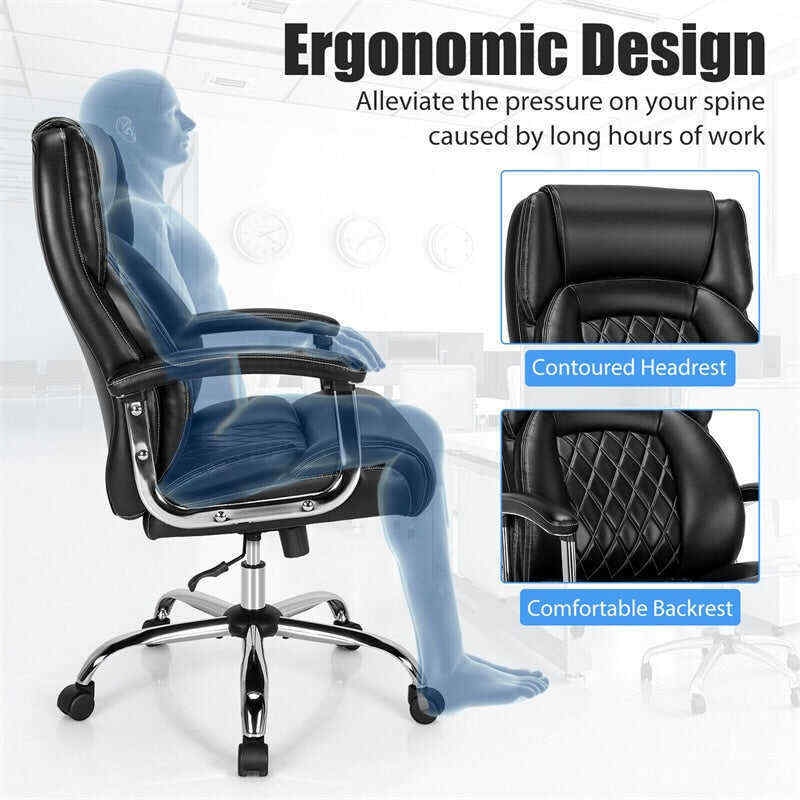 500lbs Height Adjustable Office Chair Swivel Computer Task Desk Chair Leather Executive Chair with Heavy Duty Metal Base