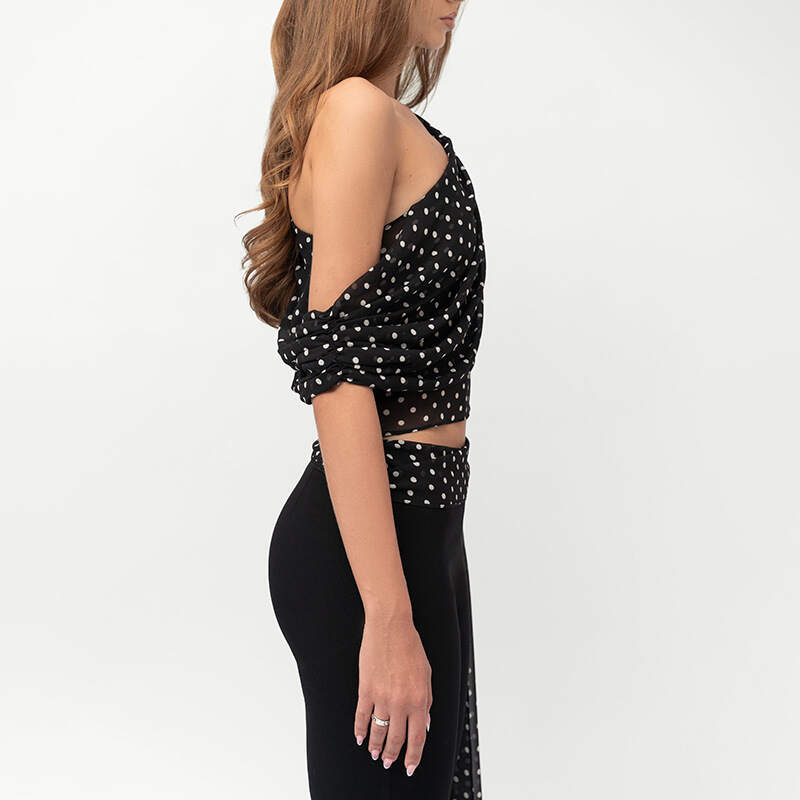 Elegant One-Shoulder Mesh Dot Set – Effortless Glam in Black 🖤