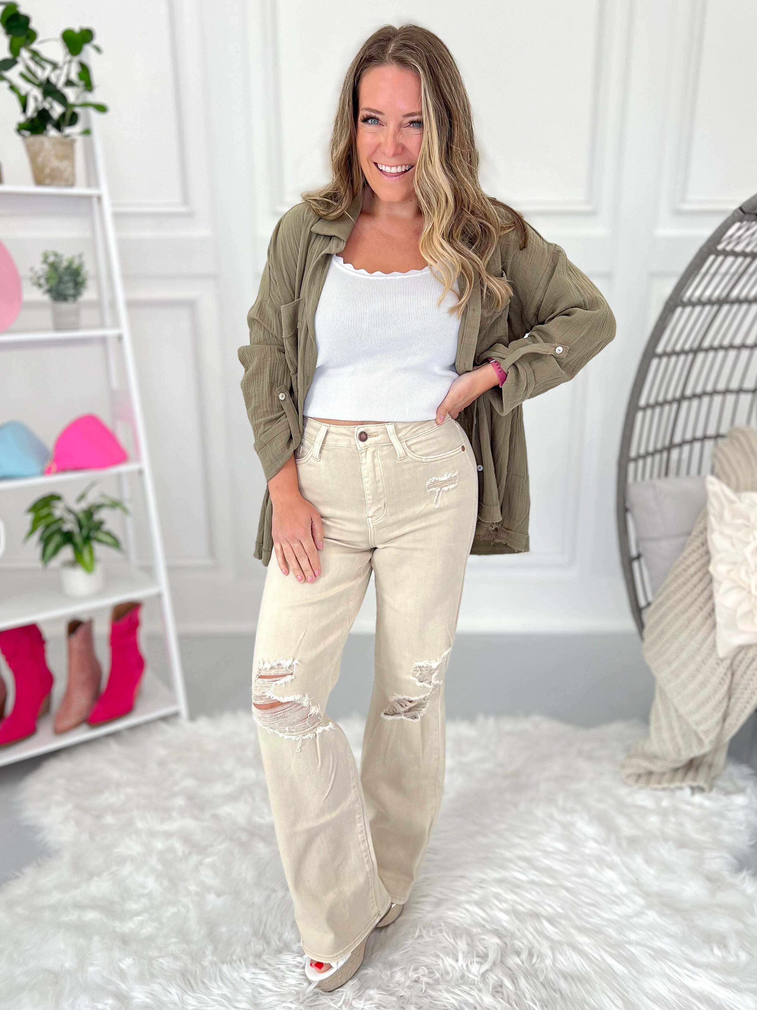 Christmas - Bone Dyed Destroyed 90's Straight Jeans - Final Sale