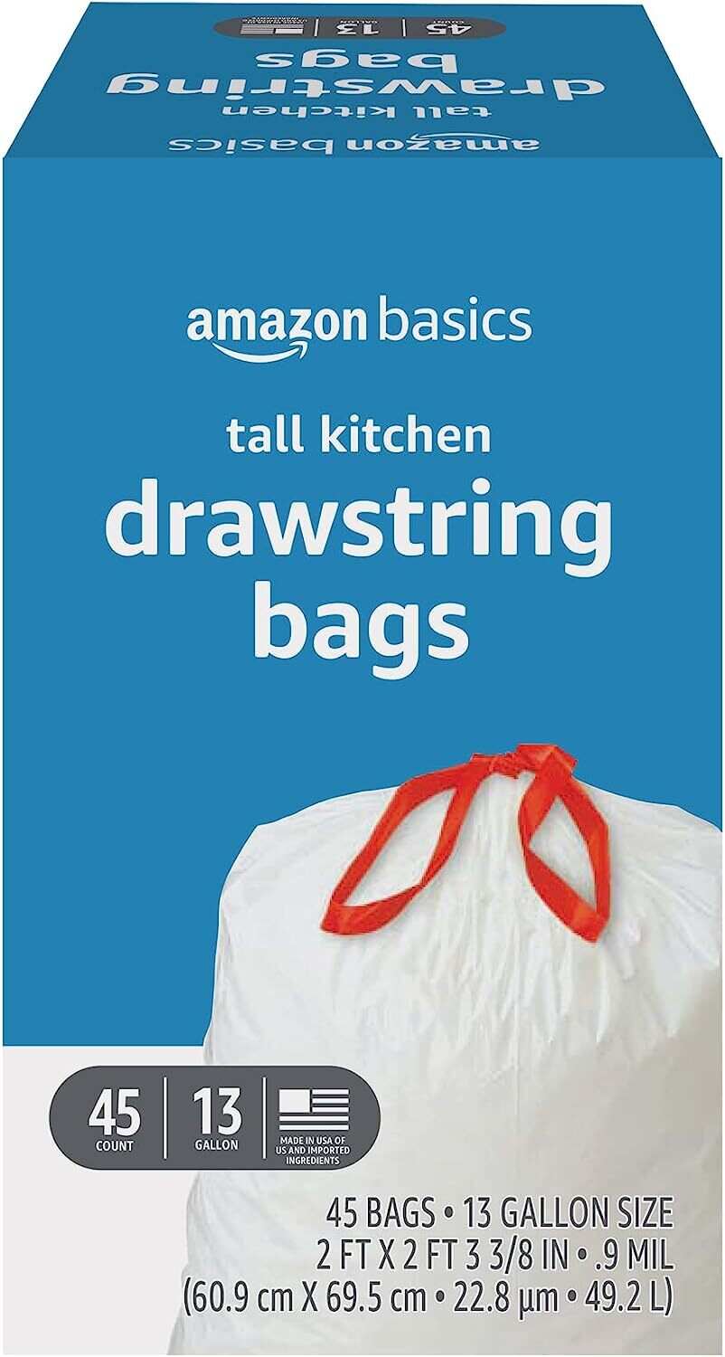Tall Kitchen Drawstring Trash Bags, 13 Gallon, Unscented, 120 Count (Previously Solimo)