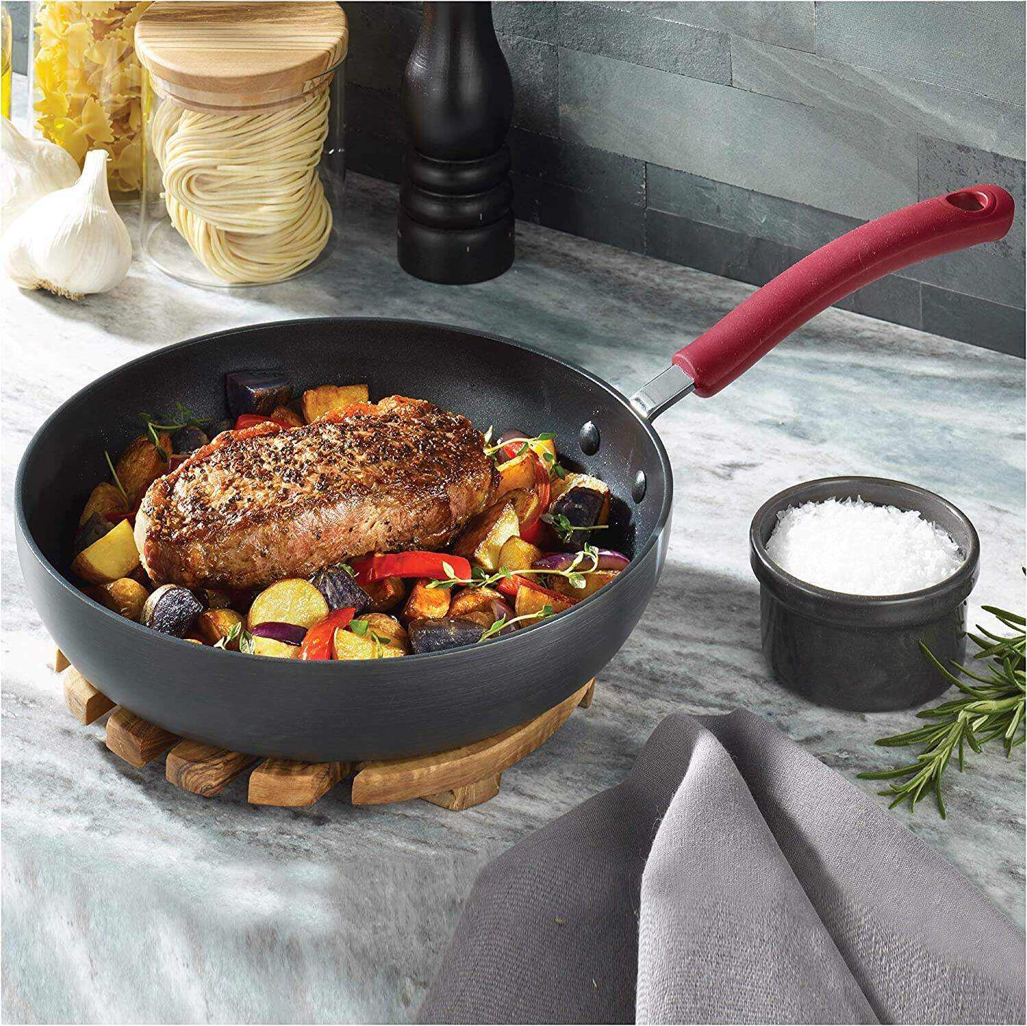 Ultimate Hard Anodized Nonstick Cookware Set 12 Piece Pots and Pans, Dishwasher Safe Red