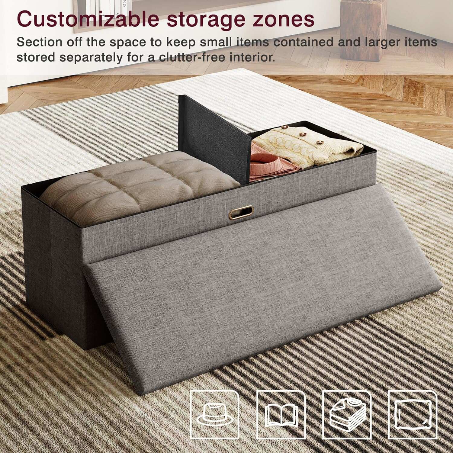 VECELO 43'' Folding Storage Ottoman Bench