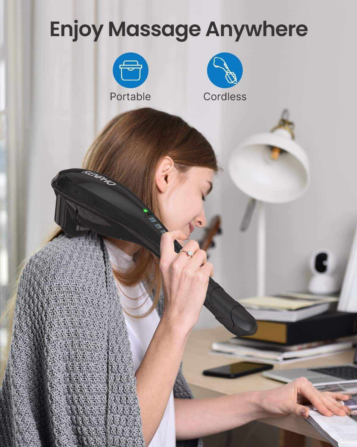 RENPHO Rechargeable Hand Held Deep Tissue Massager for Muscles, Back, Foot, Neck, Shoulder, Leg, Calf Cordless Electric Percussion Body Massage, White
