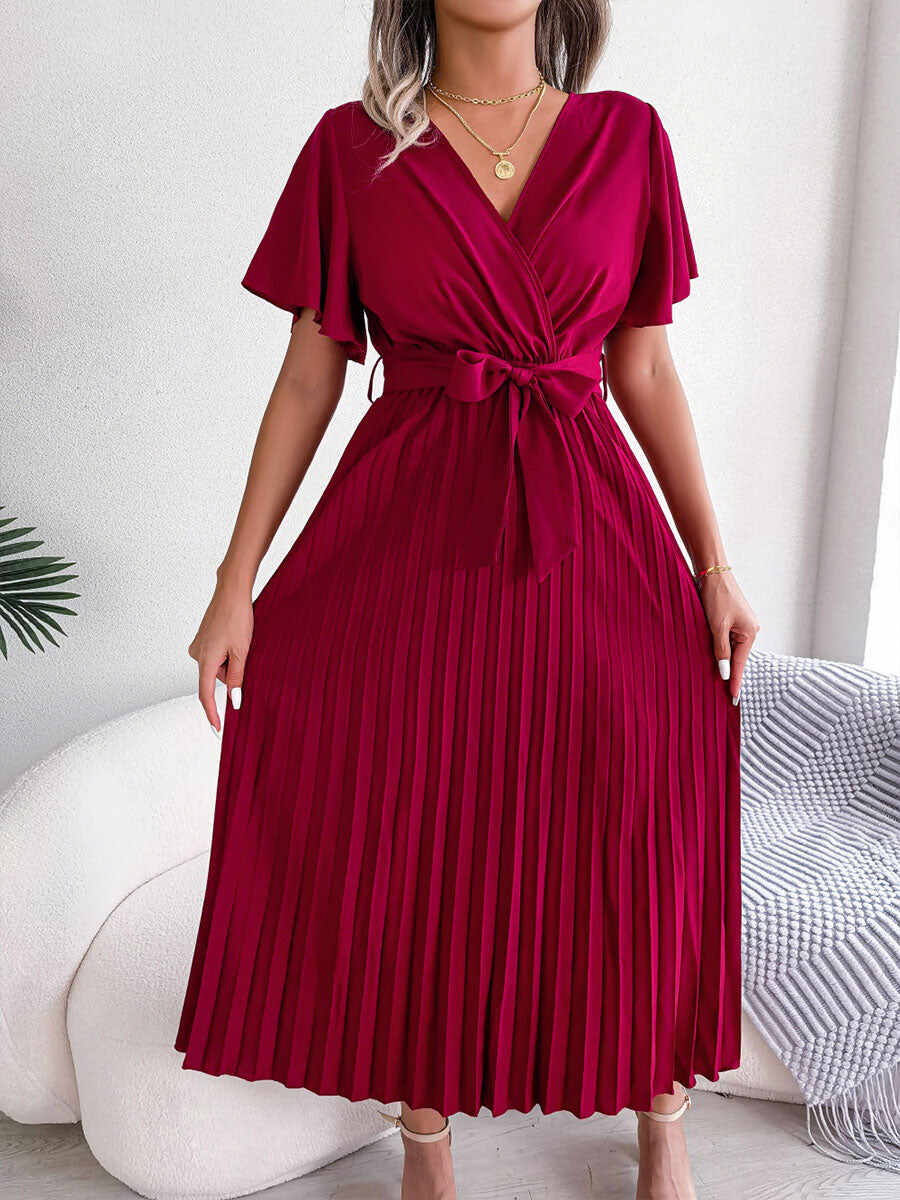 🔥Summer Arrivals🌟Women's Casual Cross V-neck Ruffled Pleated Dress
