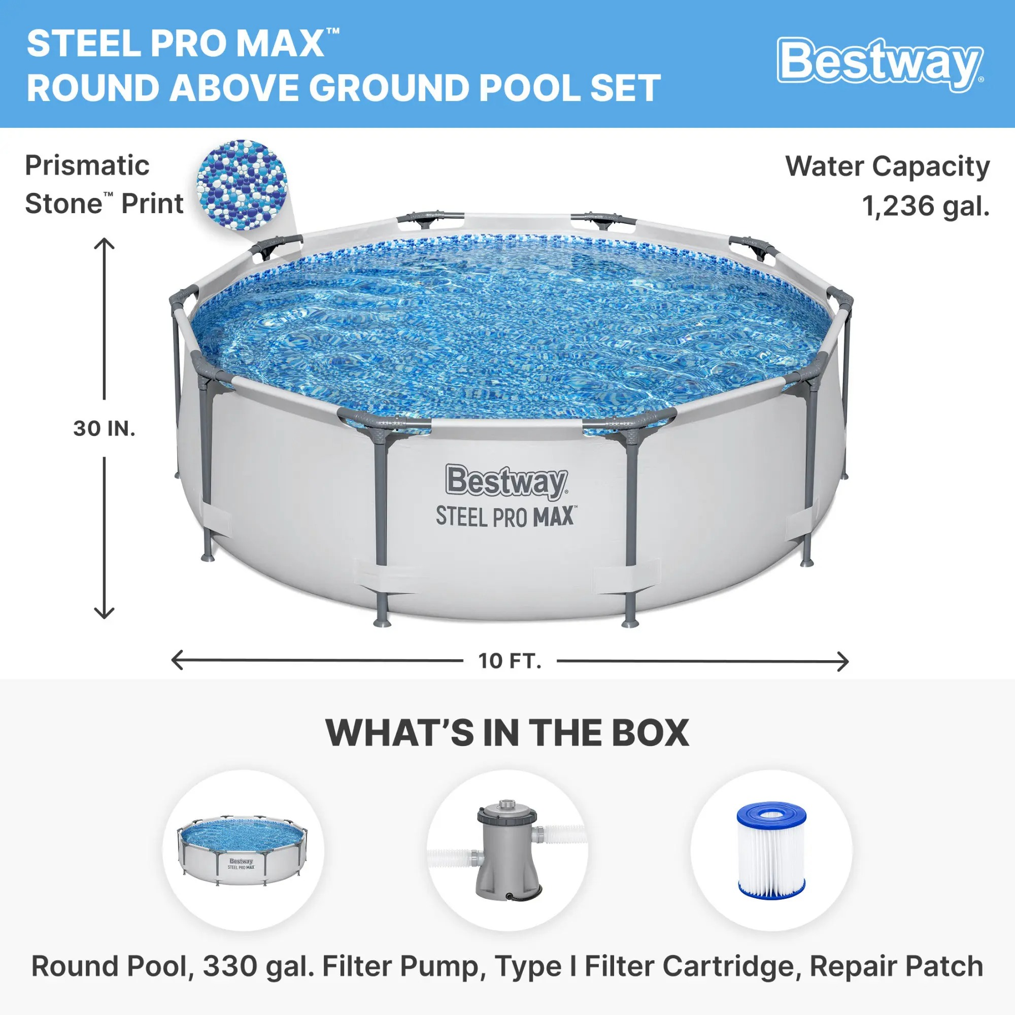 Pro MAX Round Above Ground Outdoor Swimming Pool with Pump 30-42 Inch Deep
